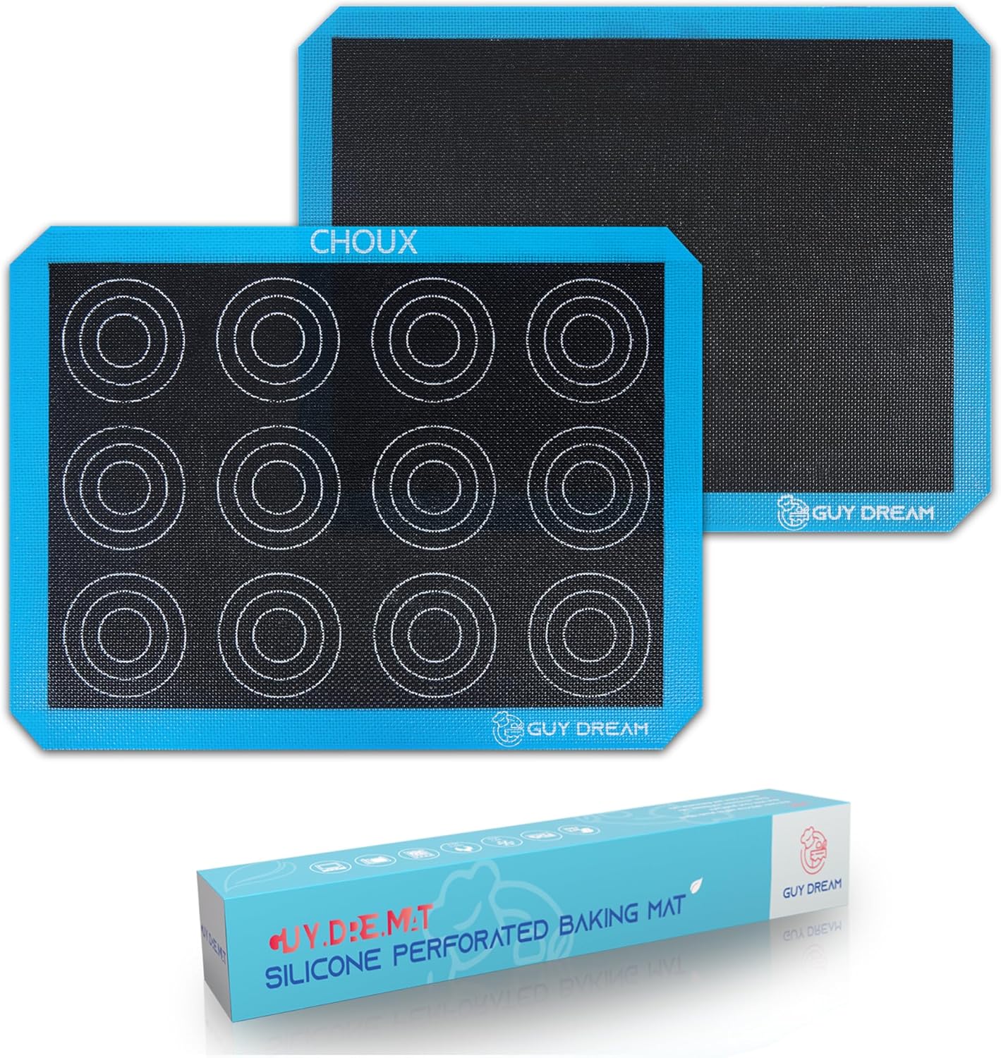 2PCs GUY DREAM Perforated Silicone Baking Mat 11-4/5" x 15-3/4" - 1 Piece Choux Mat for Baking Cookie- Steaming Mesh For Half Size Cooking Sheet - Non-Stick Reusable Oven Liner