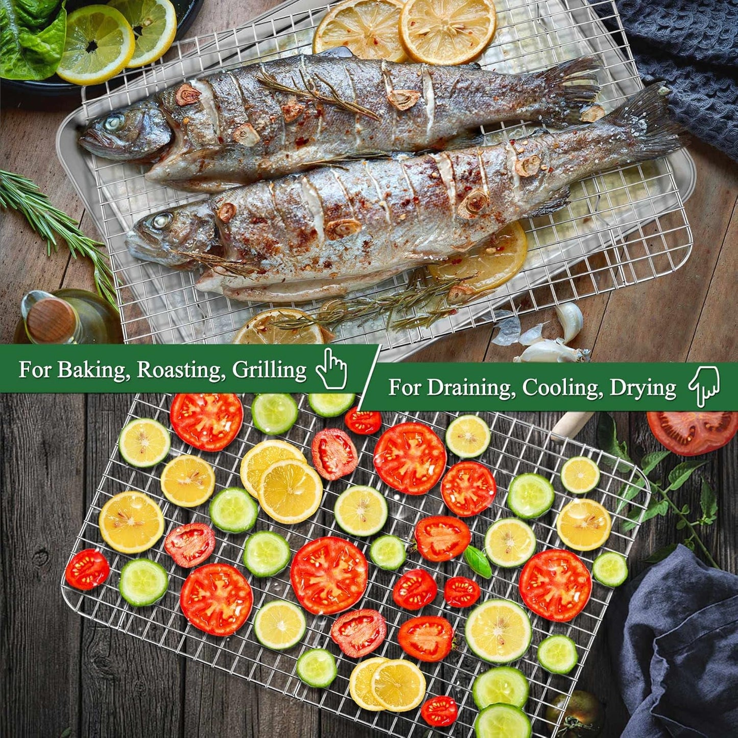 P&P CHEF 16 Inch Baking Sheet and Rack Set, Stainless Steel Cookie Sheets Oven Baking Pans Trays with Cooling Racks for Cooking & Roasting, Oven & Dishwasher Safe, (4Pcs)