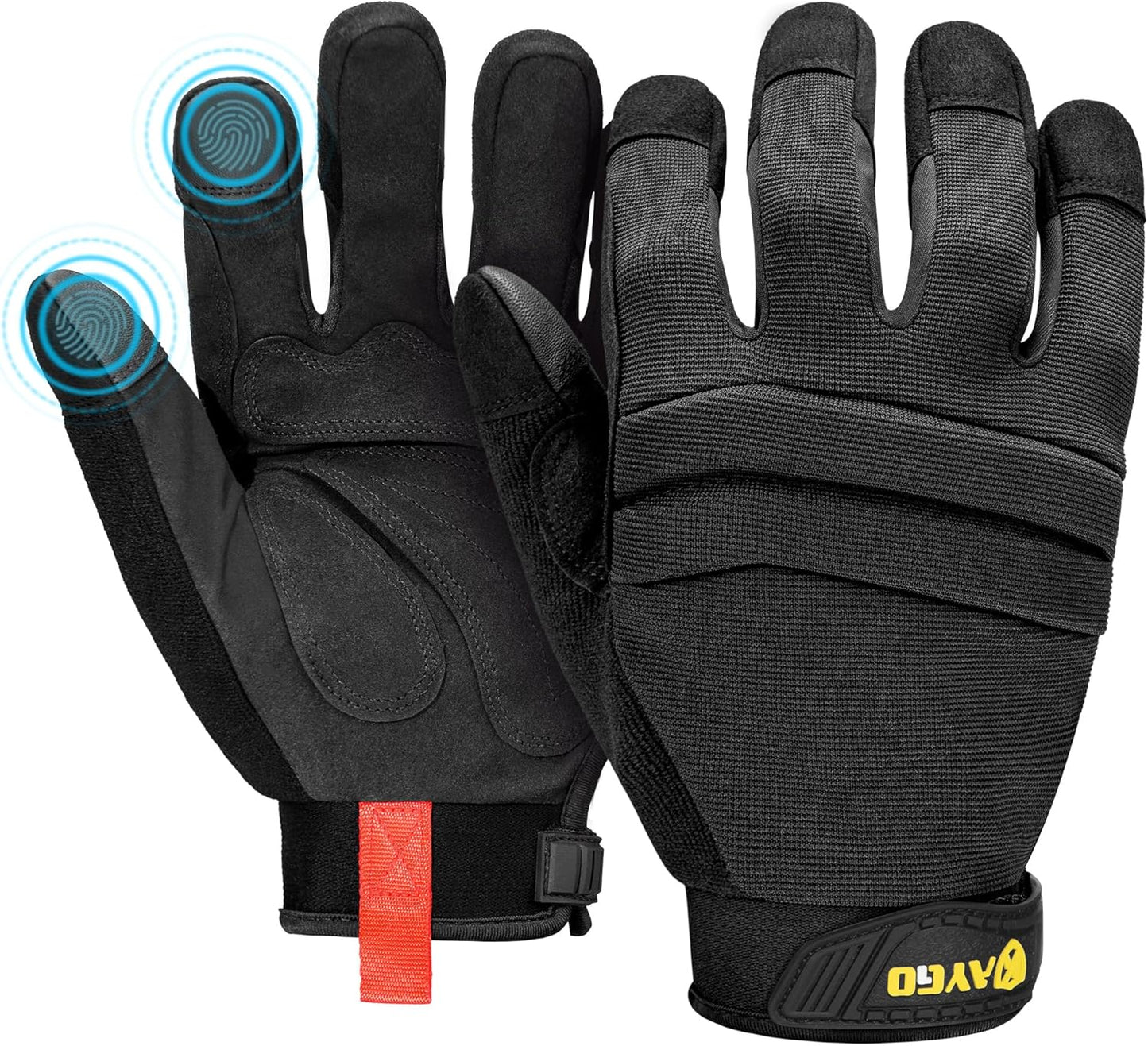 KAYGO Work Gloves For Men, KG125M Mechanic Utility Work Gloves for All Purpose, Excellent Grip, Heavy Duty, Improved Dexterity, Touch Screen,Black，XL