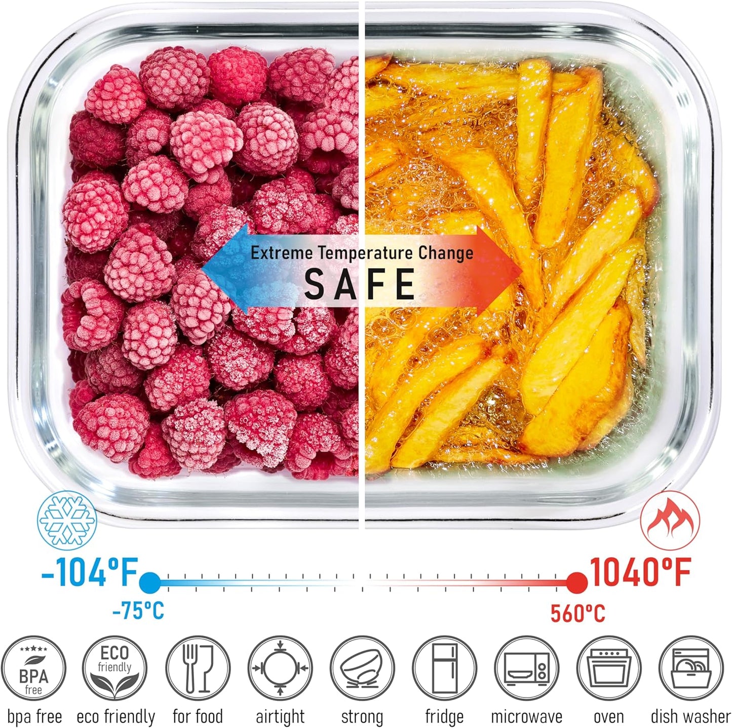 Glass Tupperware Set with Acacia Lids - 4 Stackable Meal Prep Containers. Durable heat resistant Inert Borosilicate Glass