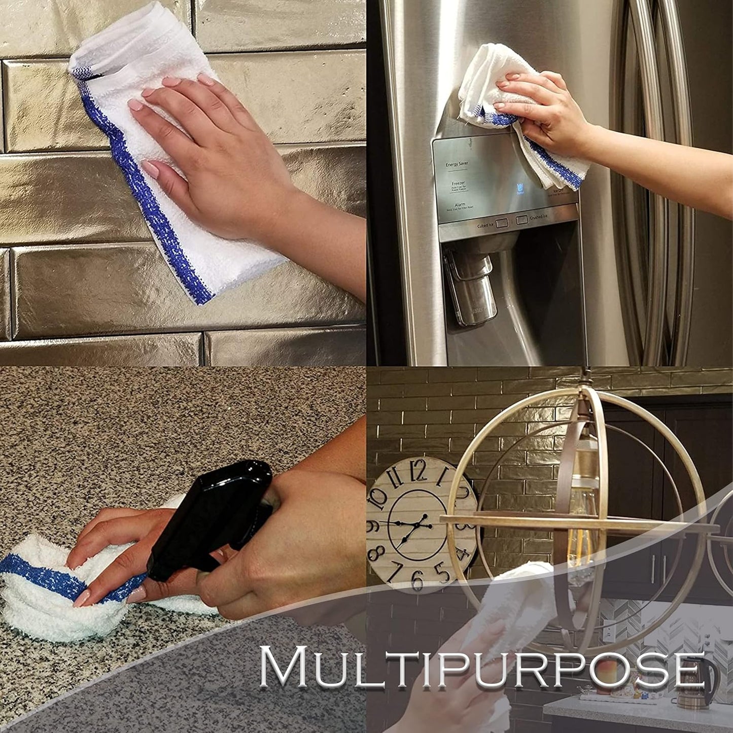 60 PC New Cotton Blend White Restaurant Bar Mops Kitchen Towels (5 Dozen) (60, Gold Stripe)