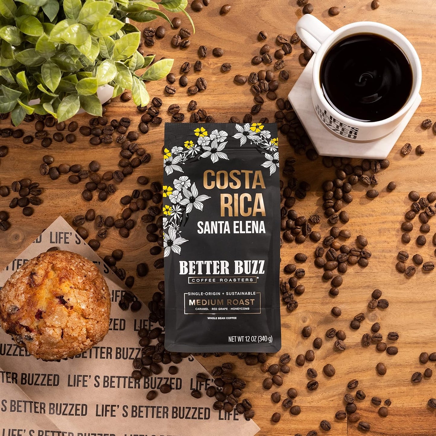 Better Buzz Costa Rica Medium Roast Whole Bean Coffee 12oz.