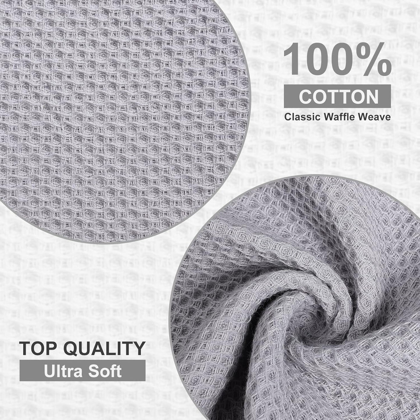 Kitinjoy 100% Cotton Kitchen Dish Cloths, 8 Pack Waffle Weave Ultra Soft Absorbent Dish Towels for Drying Dishes Quick Drying Kitchen Towels Dish Rags, 12 X 12Inch, Light Grey