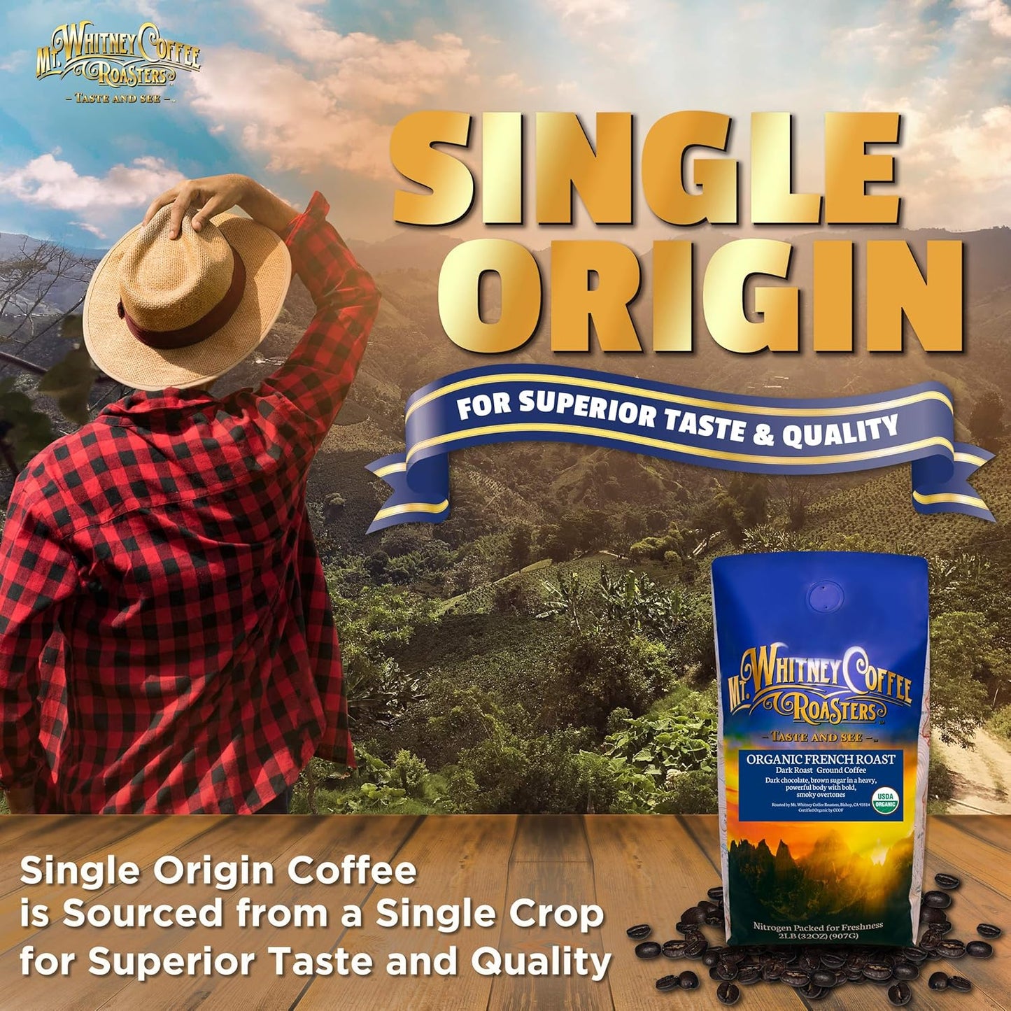 Mt. Whitney Organic French Roast, Dark Roast, Low Acid Coffee (Ground, 2 Lb)