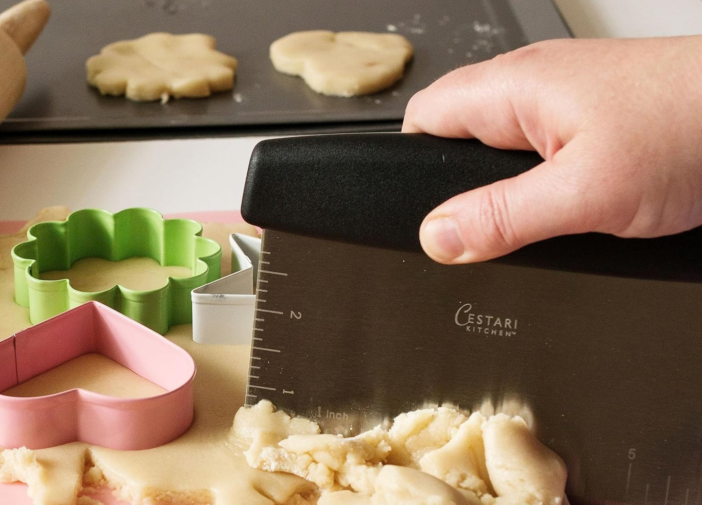 Dough Scraper : Professional Quality Heavy Duty Multi-Purpose Stainless Steel Bench Scraper, Perfect for Pastry, Pizza Dough, Bread Baking (6" Straight Edge)