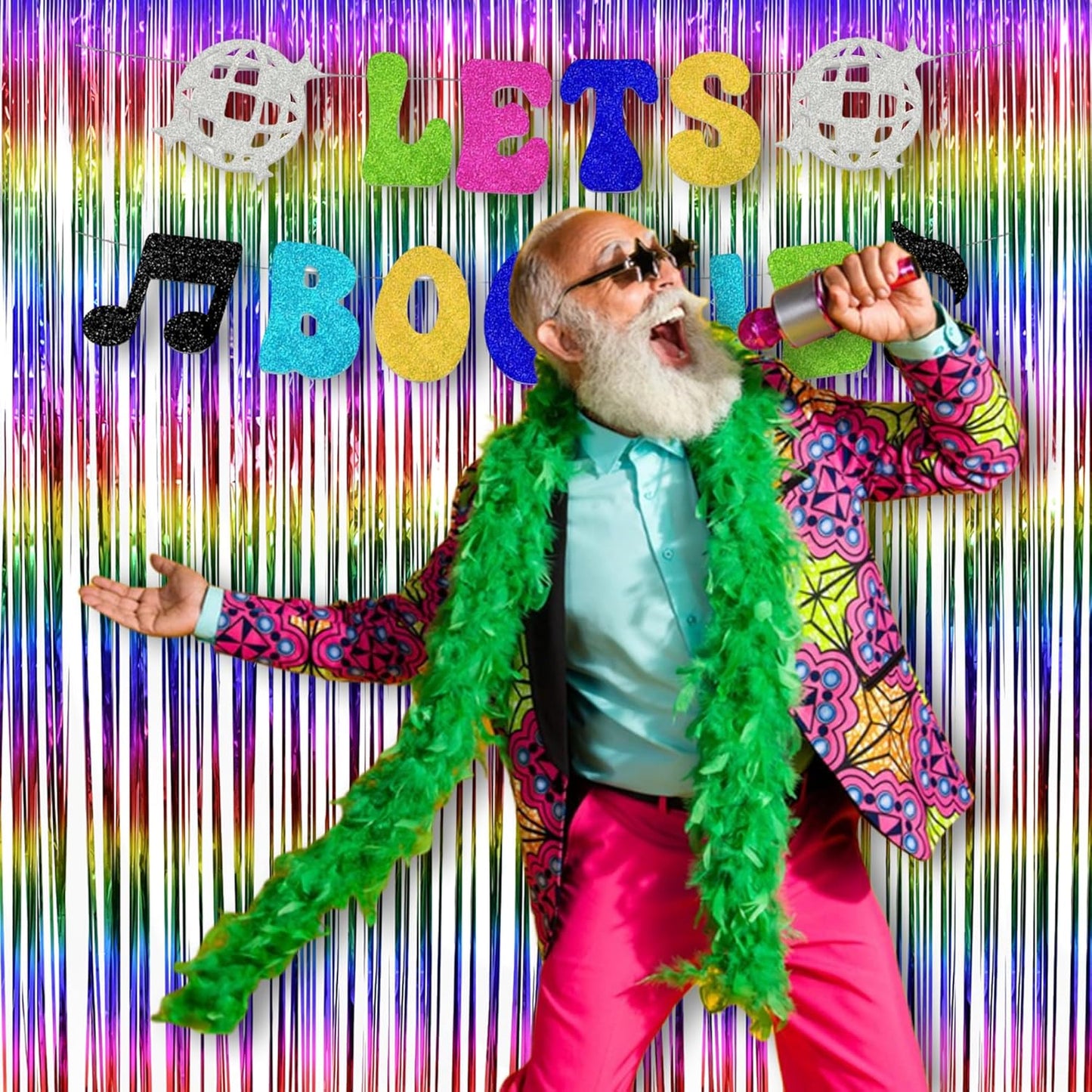 BRAVESHINE Fringe Backdrop Tinsel Foil Curtains - 2 Pack Colorful Metallic Streamers Backdrops for Doorway Decor/80's/90's/Dance/Graduates/Rainbows-Theme/Candylands/Kids Birthdays Party Decorations