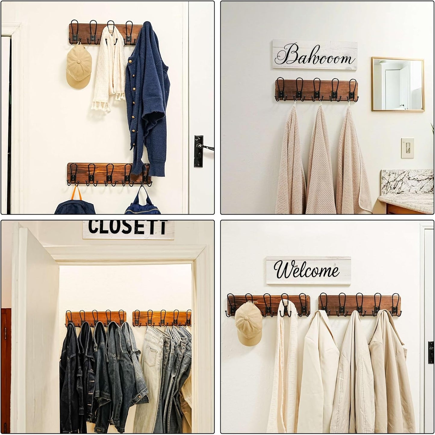 Dseap Coat Rack Wall Mounted - Heavy Duty Farmhouse Rustic Wall Coat Hanger with 5 Wire Hooks for Clothes Hat Jacket Towel, RusticWire, J1-5A, Rustic Brown & Black