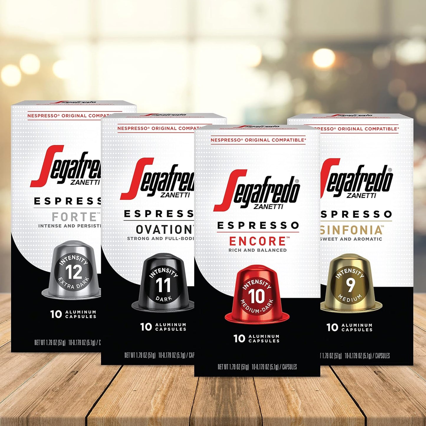 Segafredo Zanetti Espresso Capsules – Aluminum Pods for Nespresso Original Machines – Dark Roast Premium Espresso with a Full-Bodied Aroma – Strong, Intensity 11 – Ovation, 10 Count (Pack of 4)