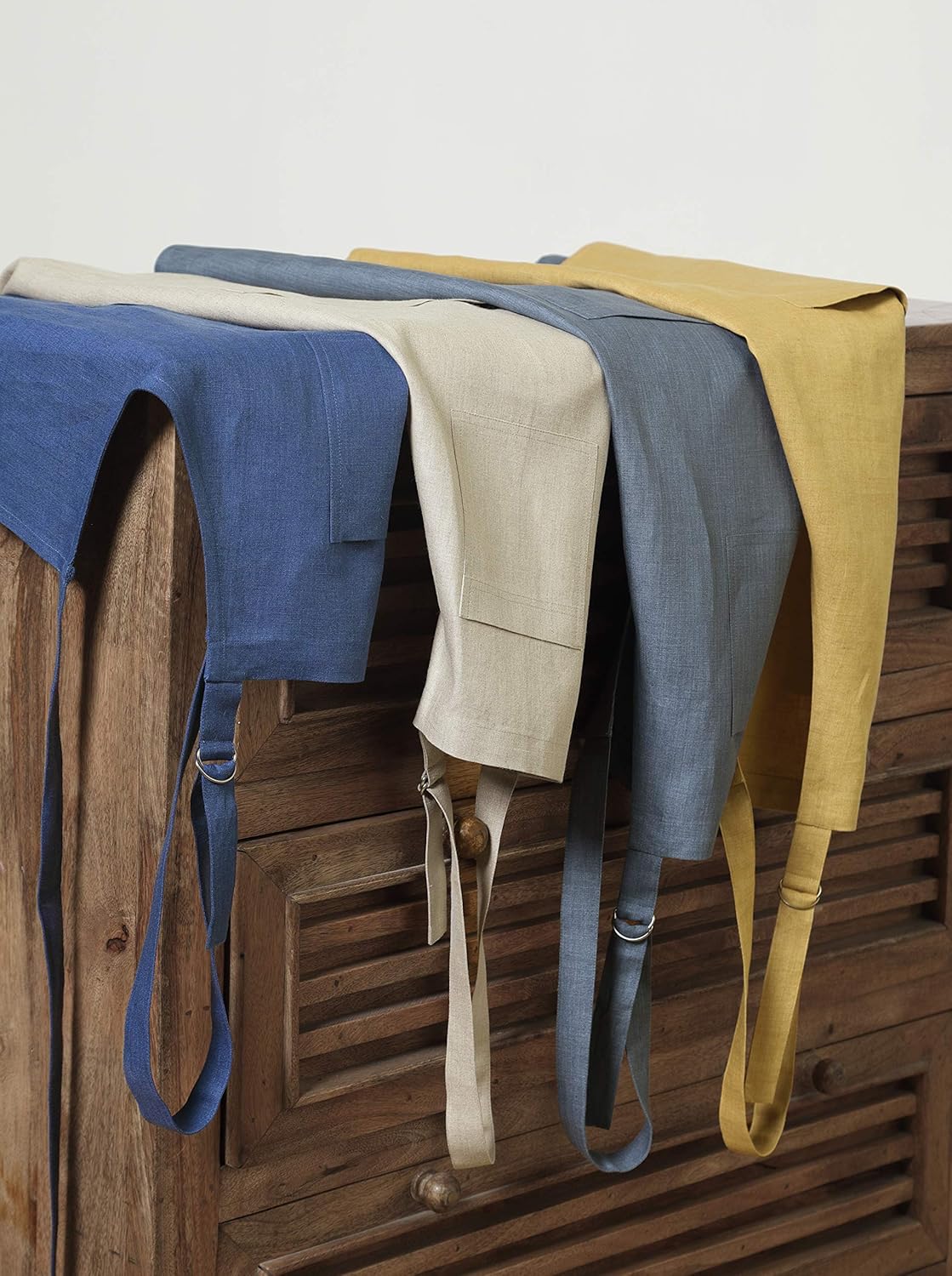 Solino Home Linen Bib Apron for Men & Women - 100% Pure Linen Blue Kitchen Apron with Front Pockets - Handcrafted from European Flax