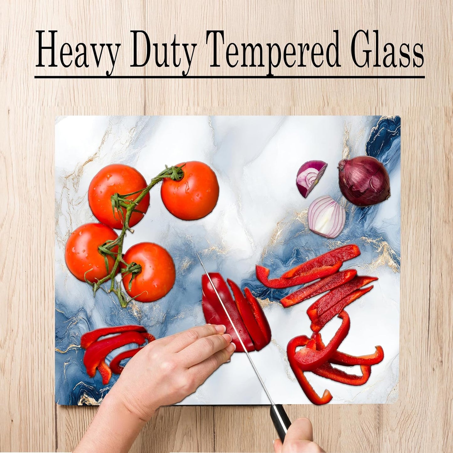 White Blue Cloudy Agate Marble Kitchen Glass Cutting Board Ocean Decorative Gift Marbled Granite Stone Rock Gift For Her Mom Wife (Agate)