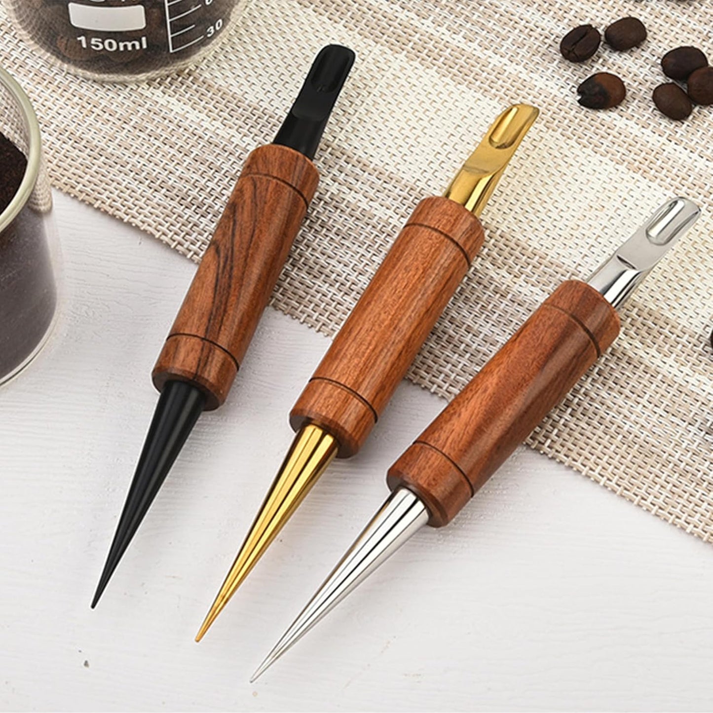 Coffee Art Pen Set for Baristas, Wooden Coffee Drawing Tool for Latte, Cappuccino, Macchiato, Espresso Milk Foam Design Pen, Premium Accessories Set with Coffee Brush and Stainless Steel Case (Gold)
