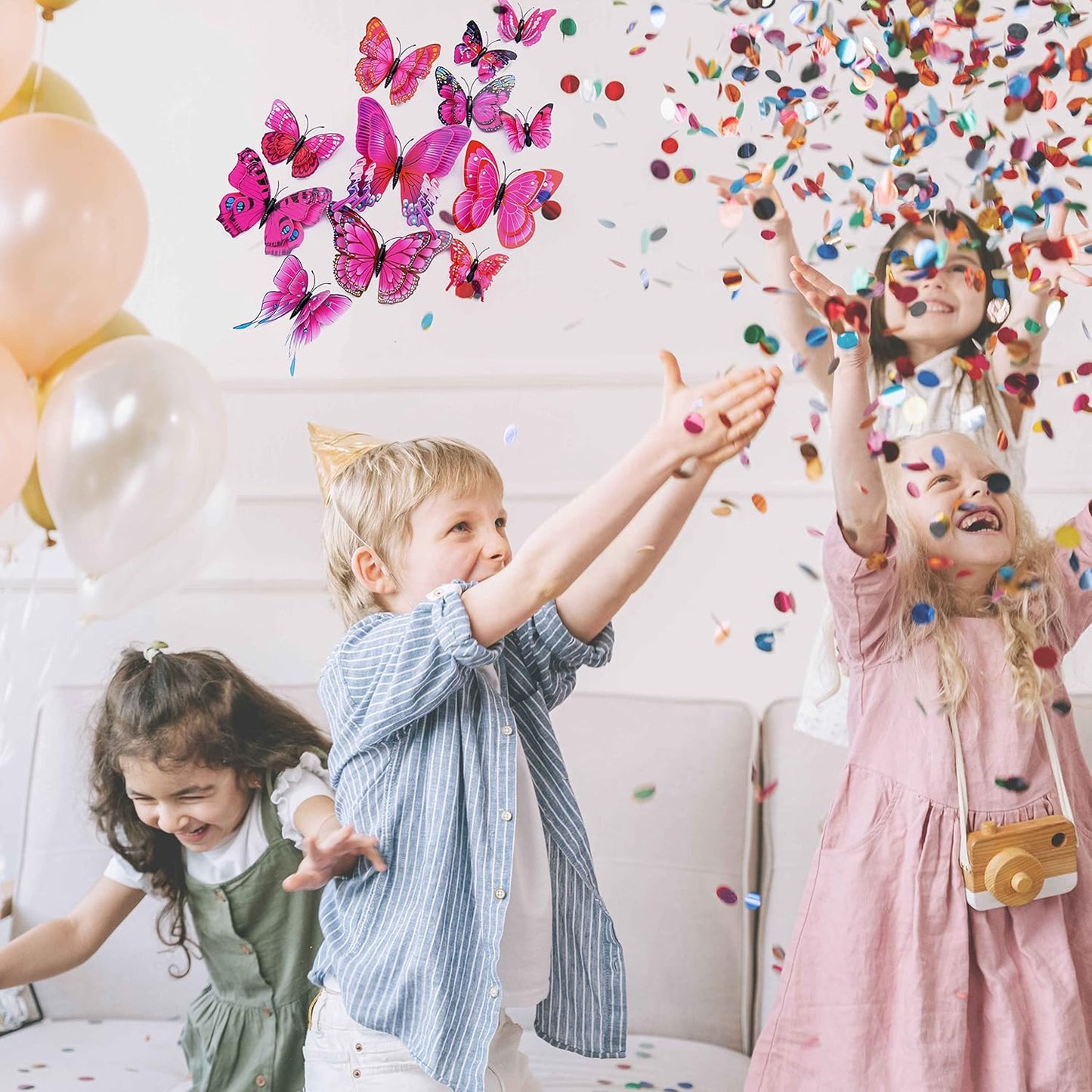 Butterfly Wall Decor 24/48 PCS, 3D Butterflies Stickers for Party Decorations with Magnets (Purple&red, 24)