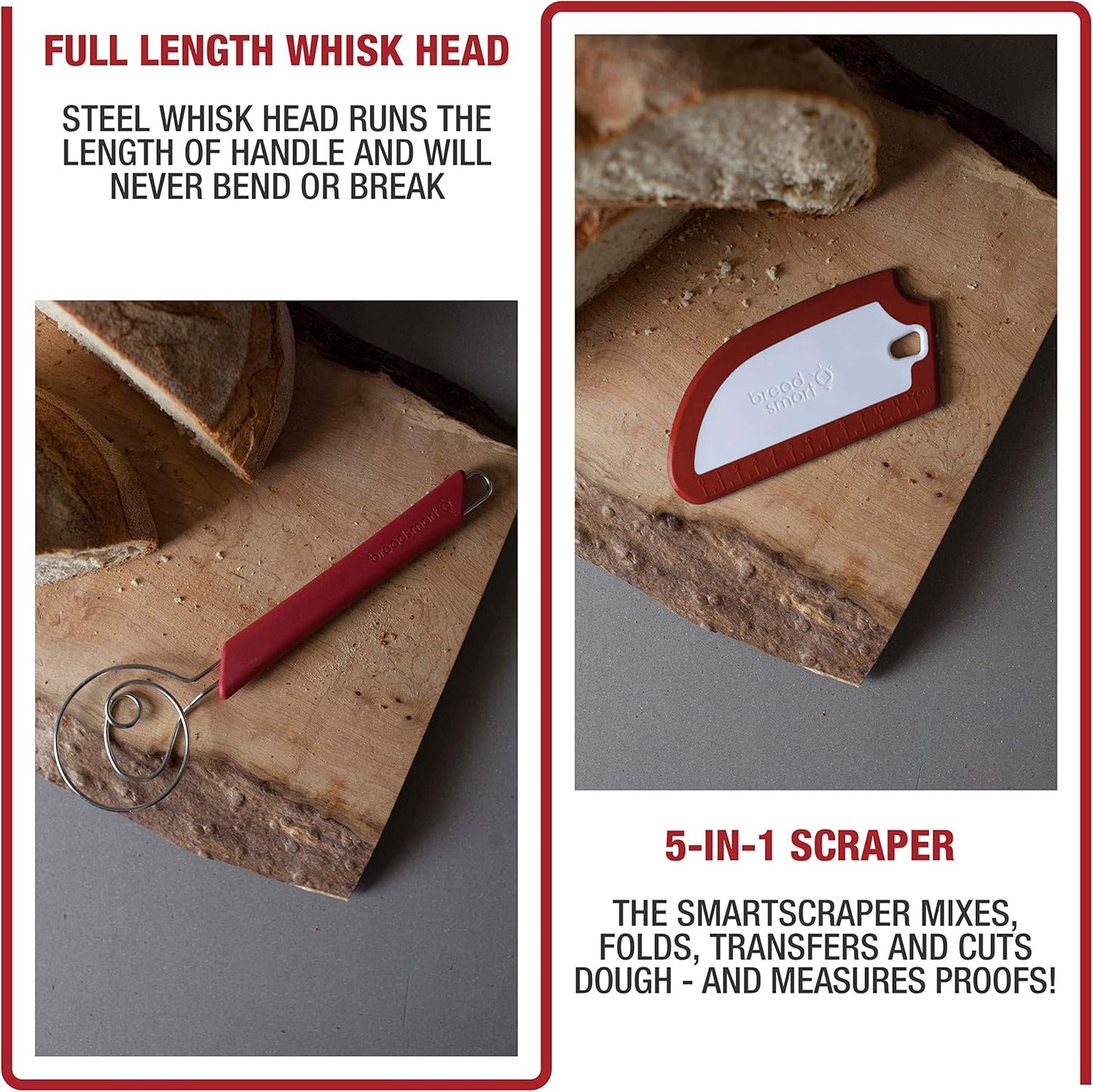 Artisan Bread Whisk and Bench Scraper Duo - Essential Dough Mixer Tools - Sourdough Bread Baking Supplies