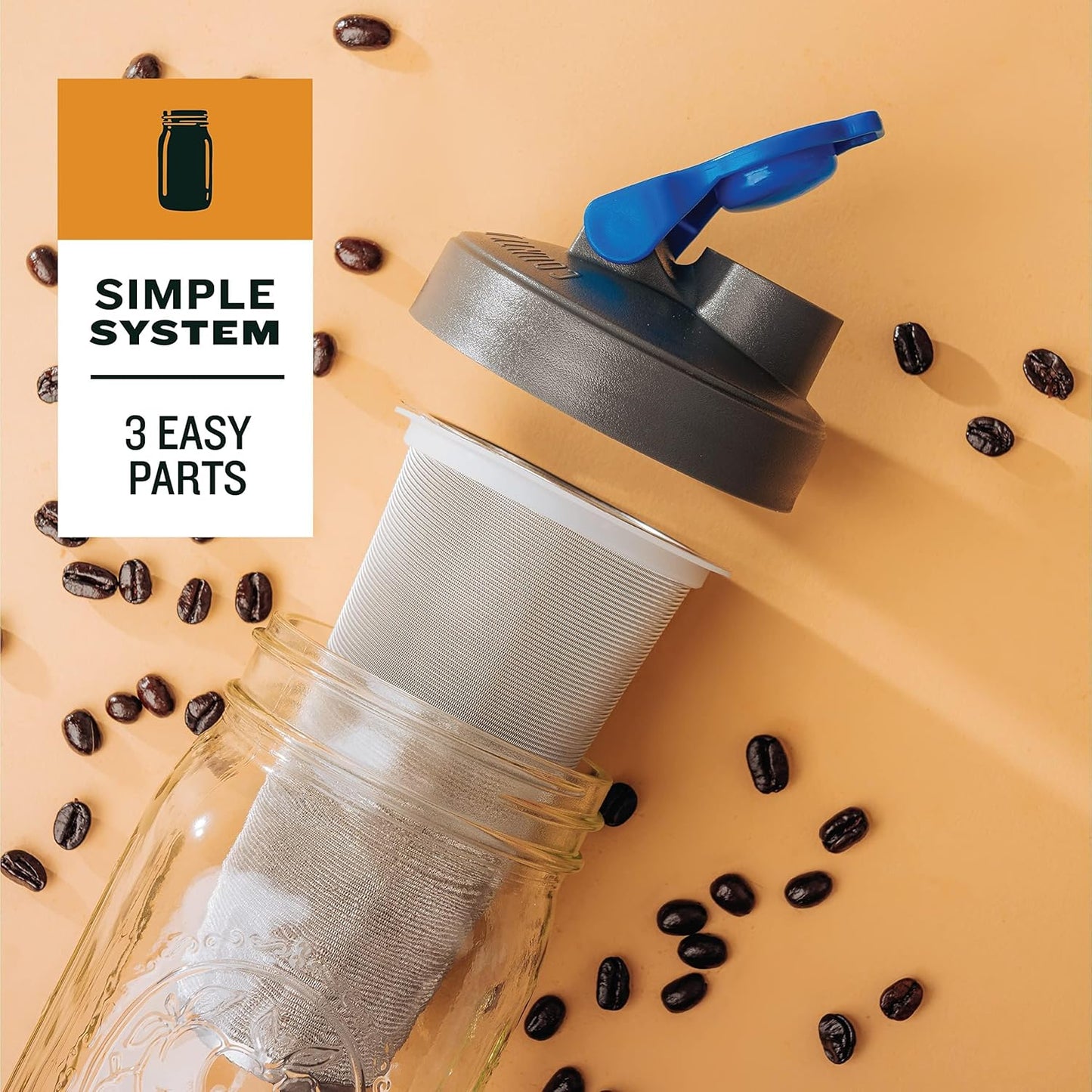 County Line Kitchen Glass Cold Brew Coffee Maker with Lid - Wide Mouth, 2 Quart (64 oz) - Heavy Duty, Leak Proof - Sun & Iced Tea Pitcher, Cold Brew Coffee, Breast Milk Storage, Water - Gray