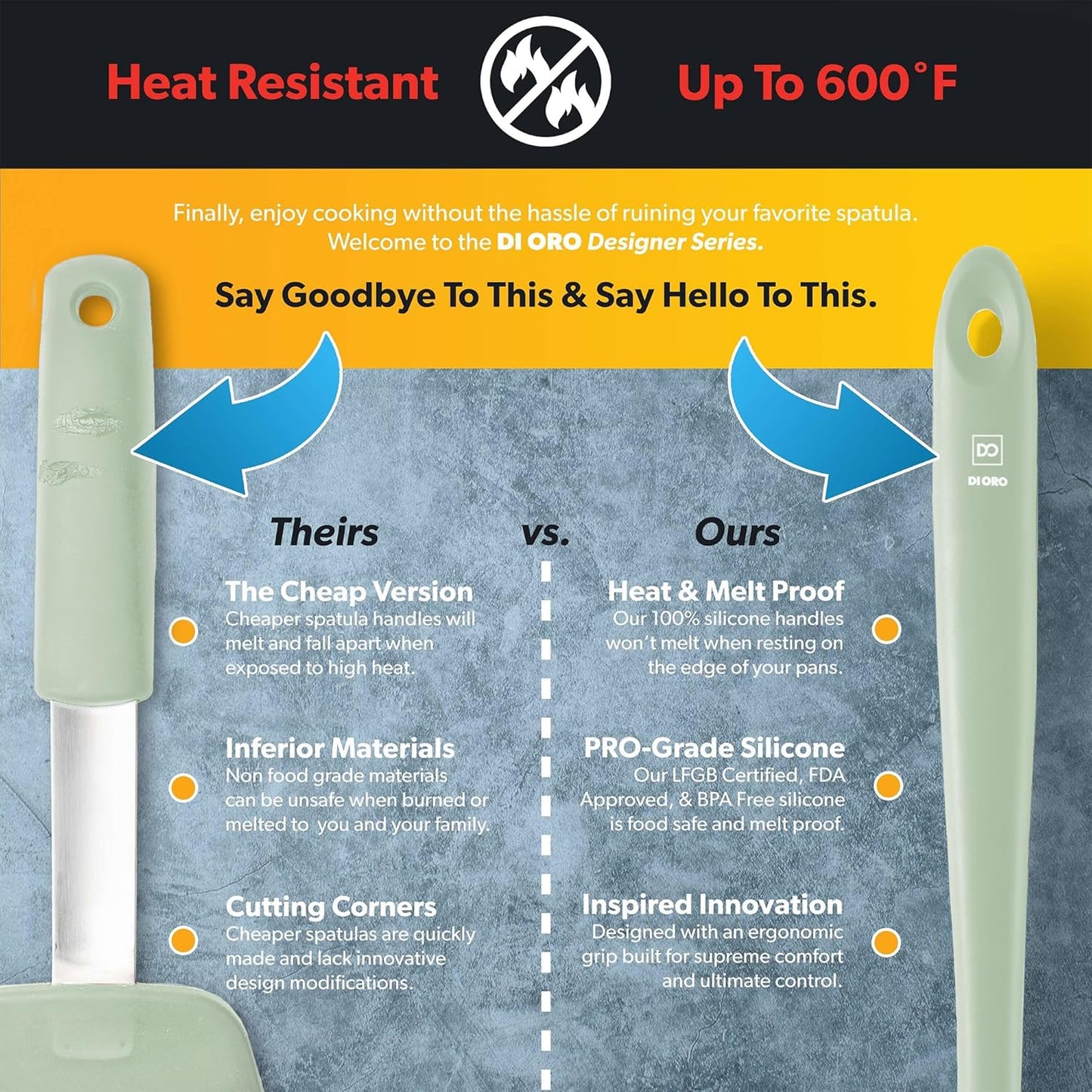 DI ORO Silicone Ladle – Soup Ladle for Cooking & Serving Heat-Resistant - Large Kitchen Soup Ladle Nonstick Cookware Safe - Soup Serving Spoon with Wide Bowl - Silicone Utensil Dishwasher Safe (Sage)