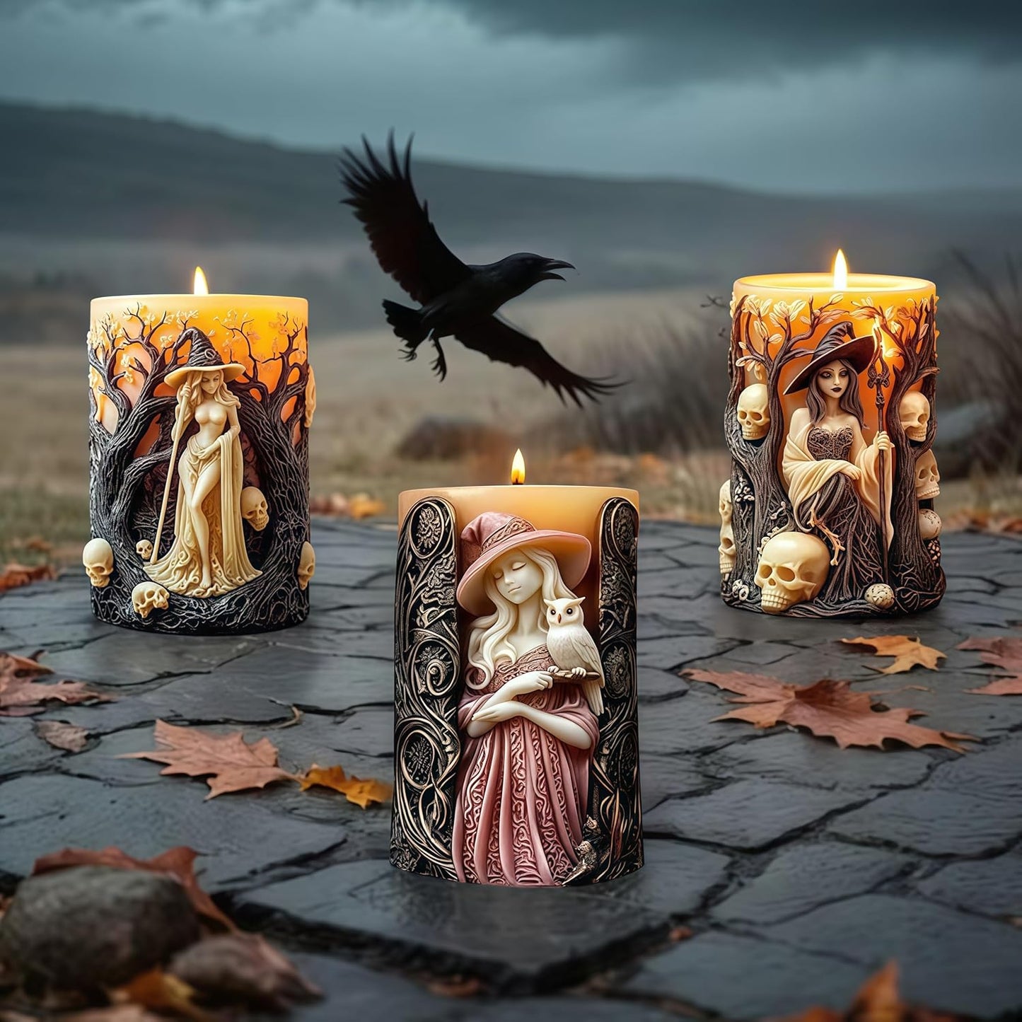 Witch Cylinder Silicone Candle Mold for Candle Making,Pillar Casting Silicone Molds for Resin Casting,Scented Candle, Soap,Silicone Molds for Home Decor,Resin Craft Gifts (D)