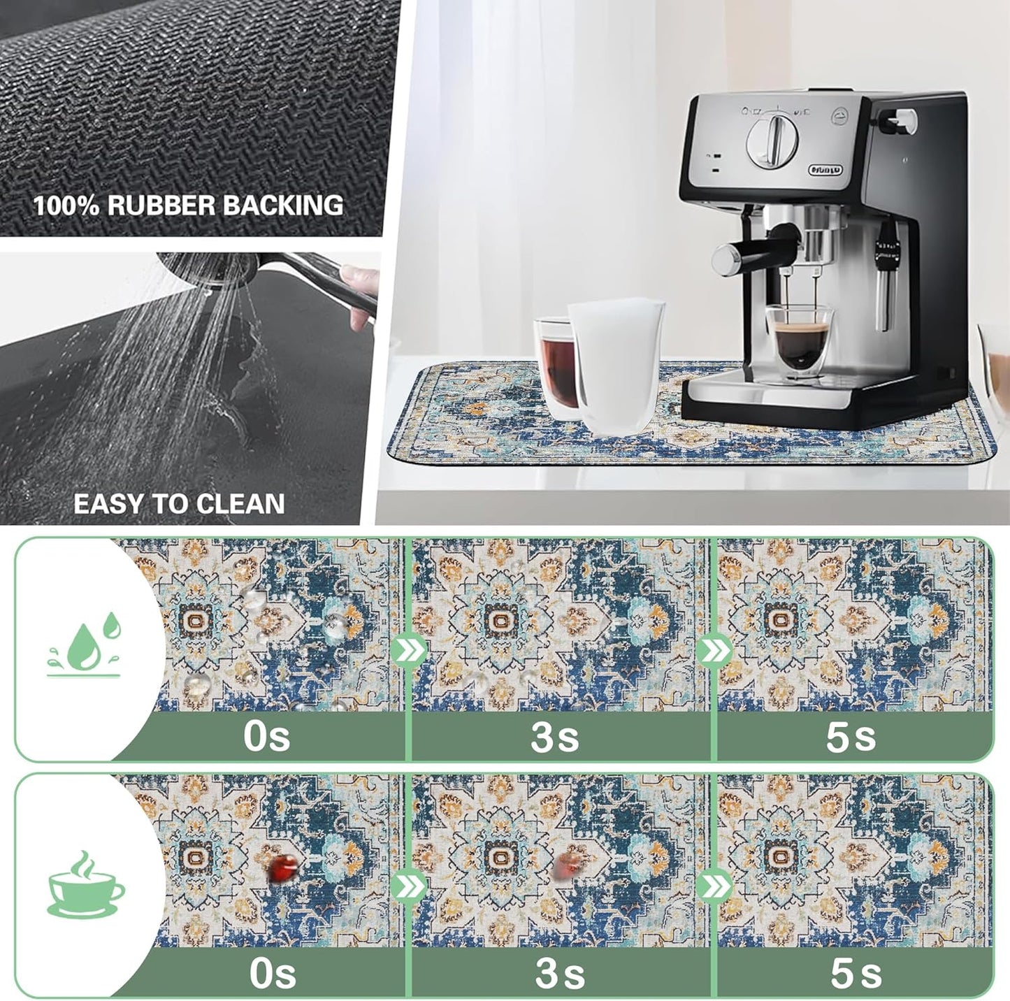 Bohemian Textile Rug Texture Dish Drying Mat,12"X19" Absorbent Fast Dish Drying Mat for Kitchen Counter Pot and Pan, Kitchen Accessories