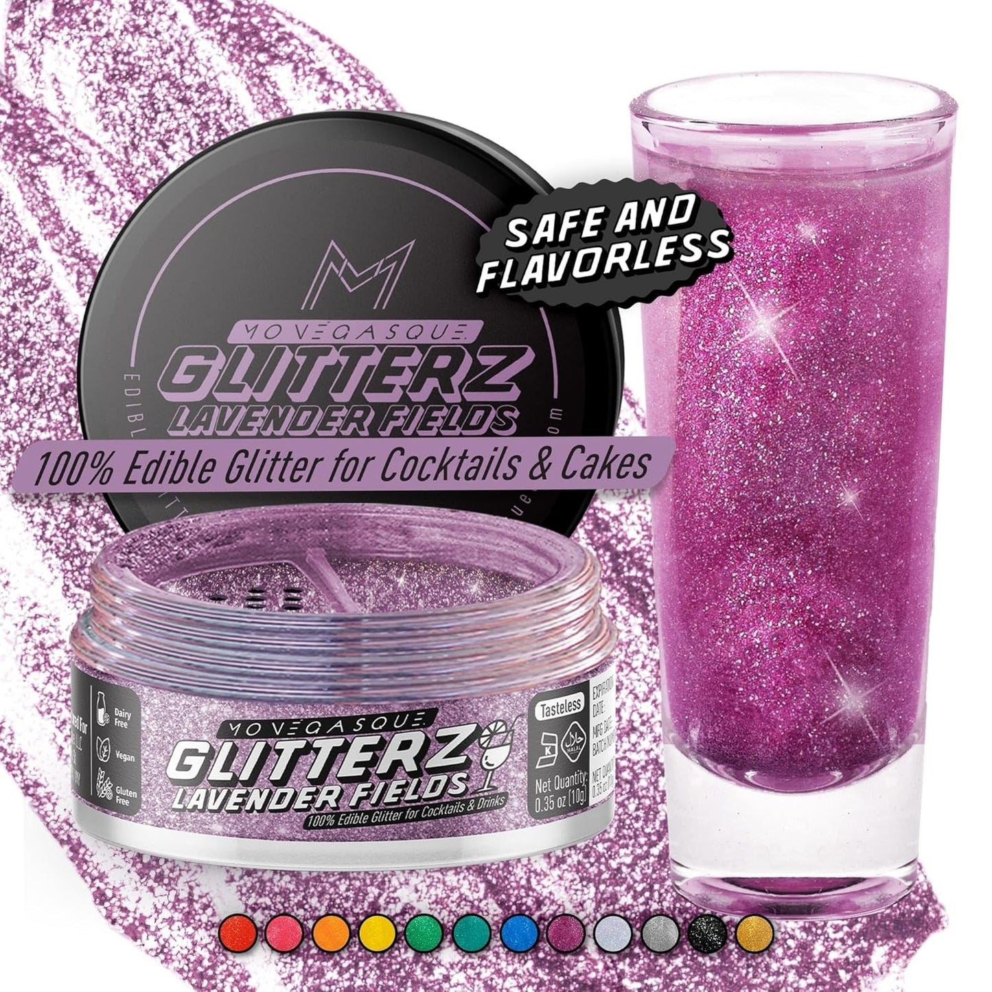 MONÉGASQUE Lavender Purple Edible Glitter for Drinks 10g – Purple Edible Glitter for Cakes & Cocktails – Halloween Cocktail Drink Shimmer – Food Decorating Sprinkles & Cake Decorations Spray Toppers