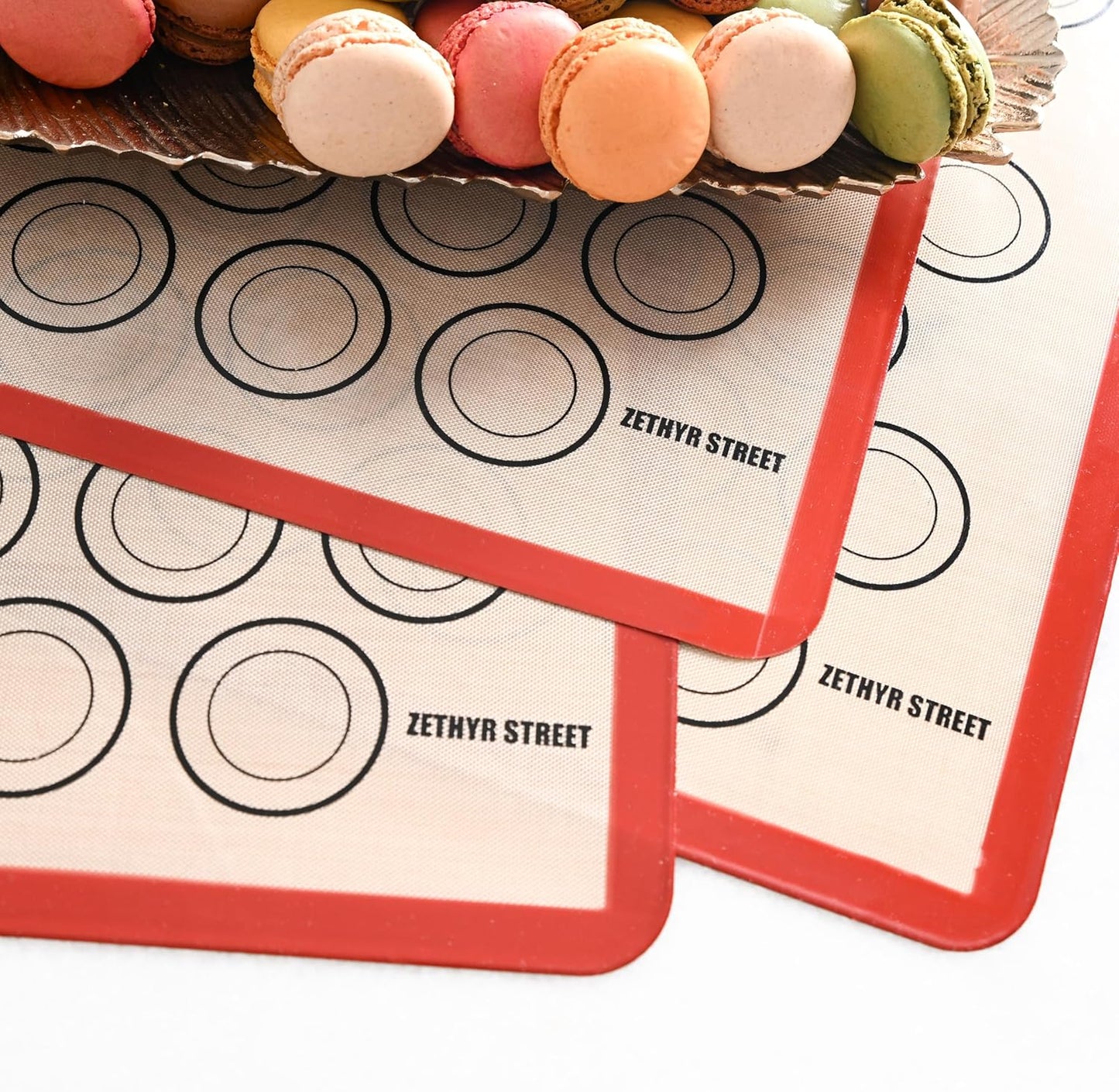 Macaron Silicone Baking Mats - Set of 2 - Full Size - 16.5 x 24, Non-Stick Macaron Mat for Perfect Baking - Dishwasher & Oven Safe, Ideal for Macarons, Cookies, Bread, Red Border