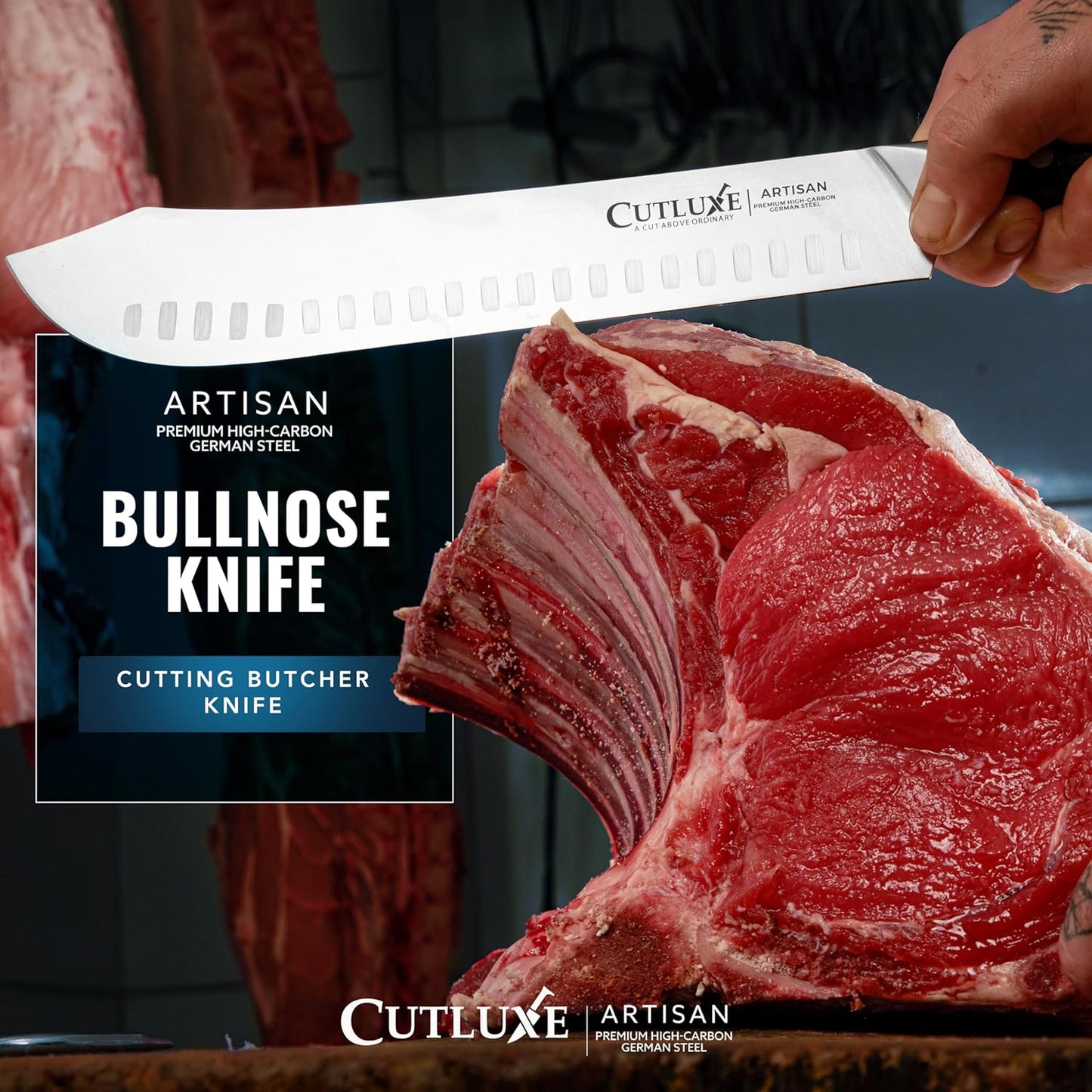 Cutluxe Butcher Knife – 10″ Bullnose Carving Knife, Forged High Carbon German Steel – Full Tang & Razor Sharp – Ergonomic Handle Design – Artisan Series