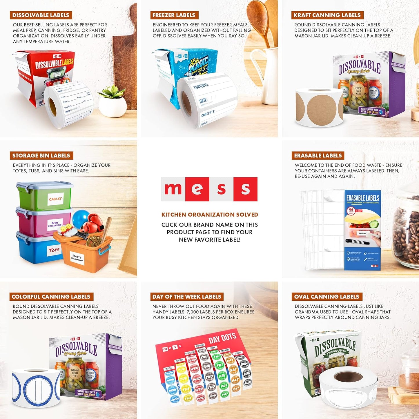 MESS Removable Food Labels for Containers (96-Pack) 1x3" & 1.5" Erasable Kitchen Labels for Organizing, Freezer & Fridge, White Dry Erase Labels for Jars