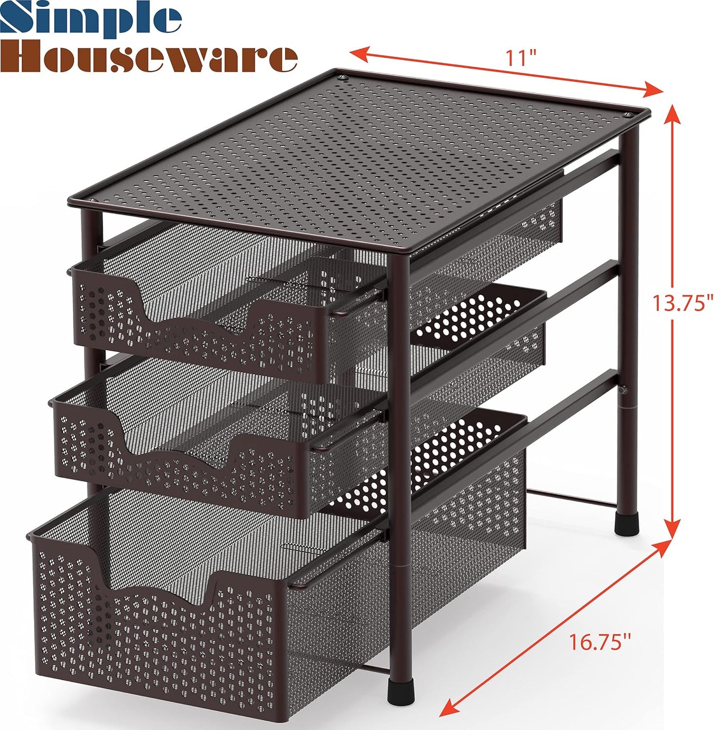 Simple Houseware Stackable 3 Tier Sliding Basket Organizer Drawer, Bronze