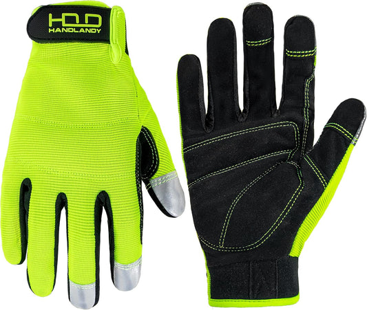 HANDLANDY Work Gloves for Men & Women, Utility Mechanic Working Gloves Touch Screen, Flexible Yard Work Gloves