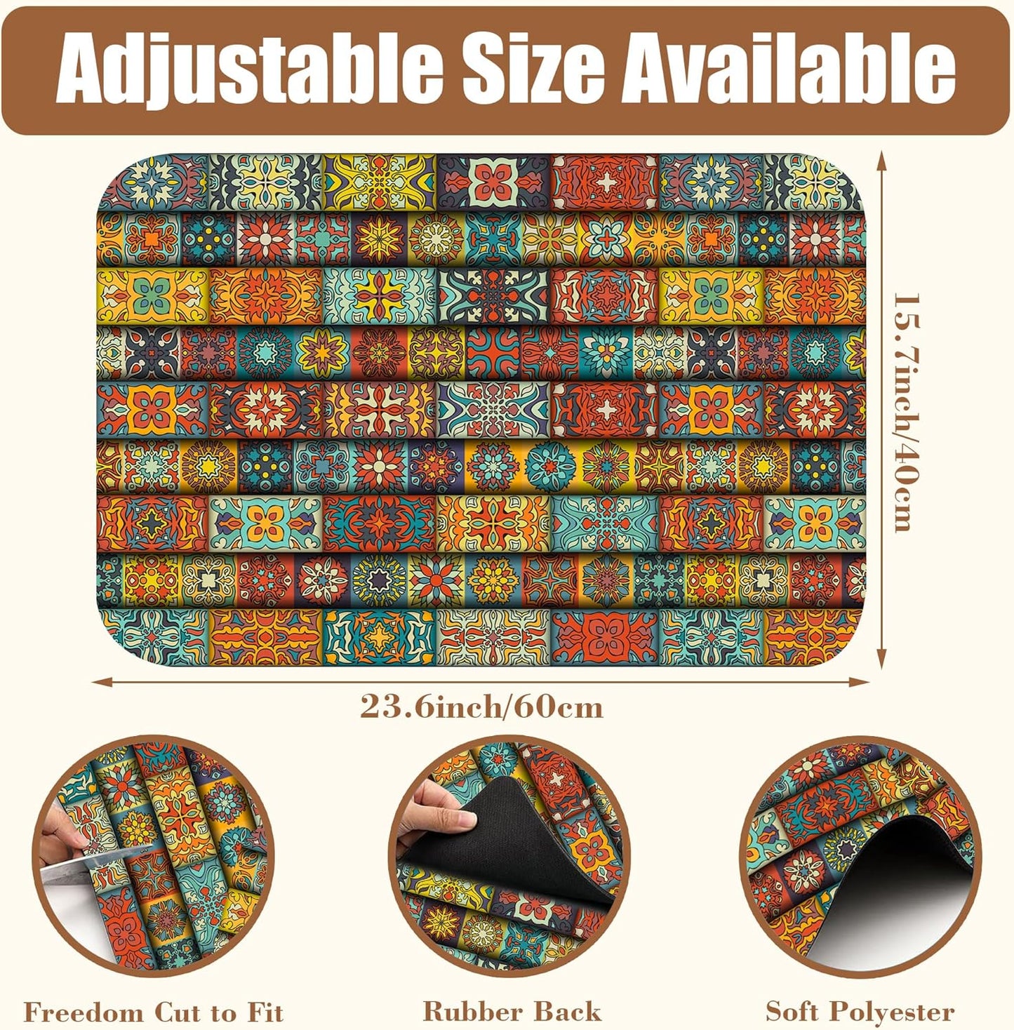 Boho Dish Drying Mat Colorful Mandala Flower Coffee Bar Mat for Countertop Absorbent Rubber Backed Hide Stain Dish Drainer Rack Pad Coffee Maker Espresso Machine Cafe Table Decor 15.7 x 23.6 Inch