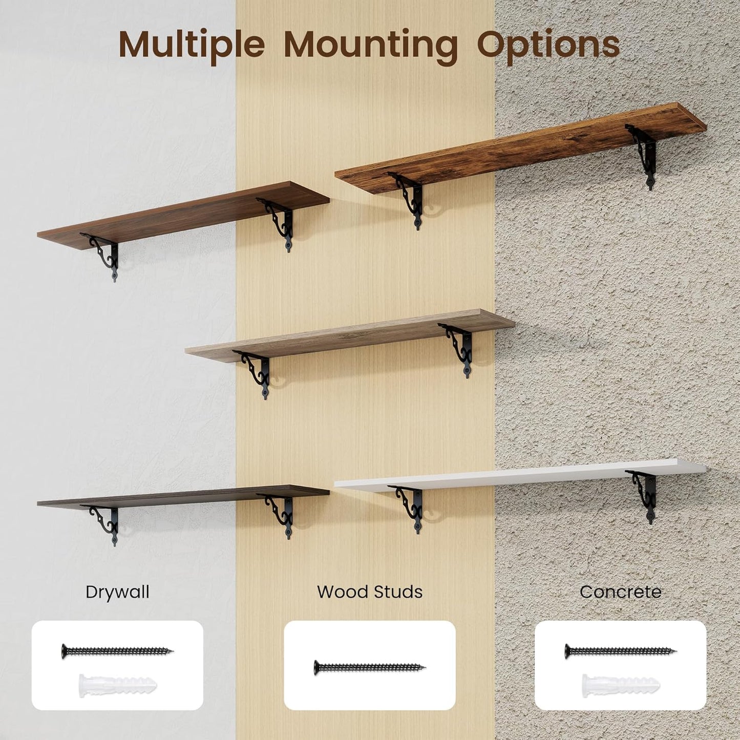 RICHFOCUS Floating Shelves for Wall Decor, 39.4W x 8D Wall Shelves Set of 2, 8 Inch Deep Rustic Wood Shelves Wall Mounted with Brackets, Long Floating Shelves for Living Room Bedroom Kitchen, White