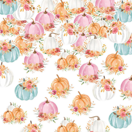 42Pcs Edible Pumpkin Cupcake Toppers Autumn Thanksgiving Theme Party Wafer Paper Flowers Pumpkin Cupcake Toppers Baby Gender Reveal Party Supplies