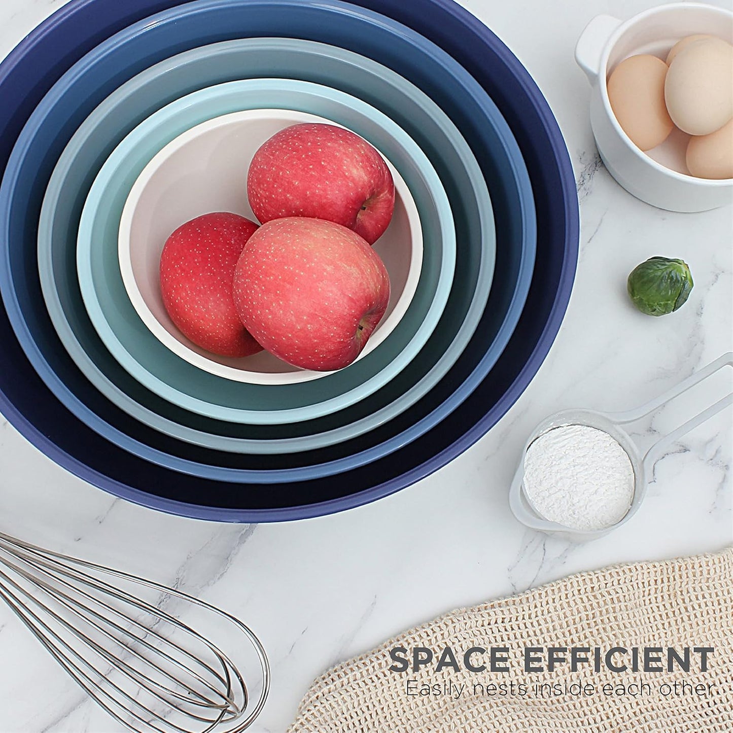 Rae Dunn Mixing Bowls with Lids - 10 Piece Plastic Nesting Bowls Set includes 5 Prep Bowls and 5 Lids (Blue Ombre)