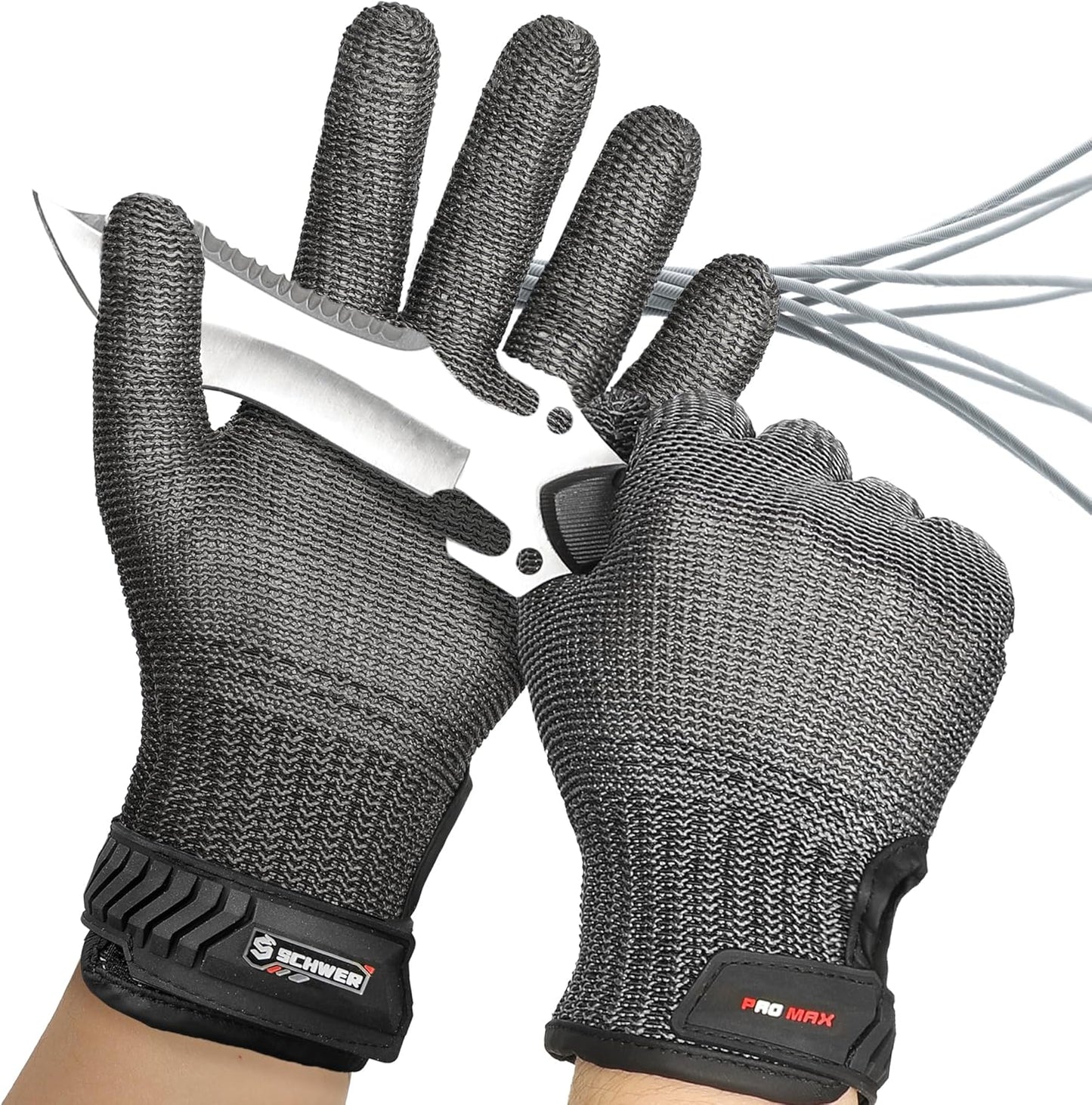 Schwer Ultimate Cut Resistant Gloves Beyond ANSI A9, Reinforced Stainless Steel Glove, Food Grade Mesh Metal Gloves for Butcher Meat Cutting, Oyster Shucking, Mandoline, Non-PFAS, PR1708 (XL, 2 PCS)