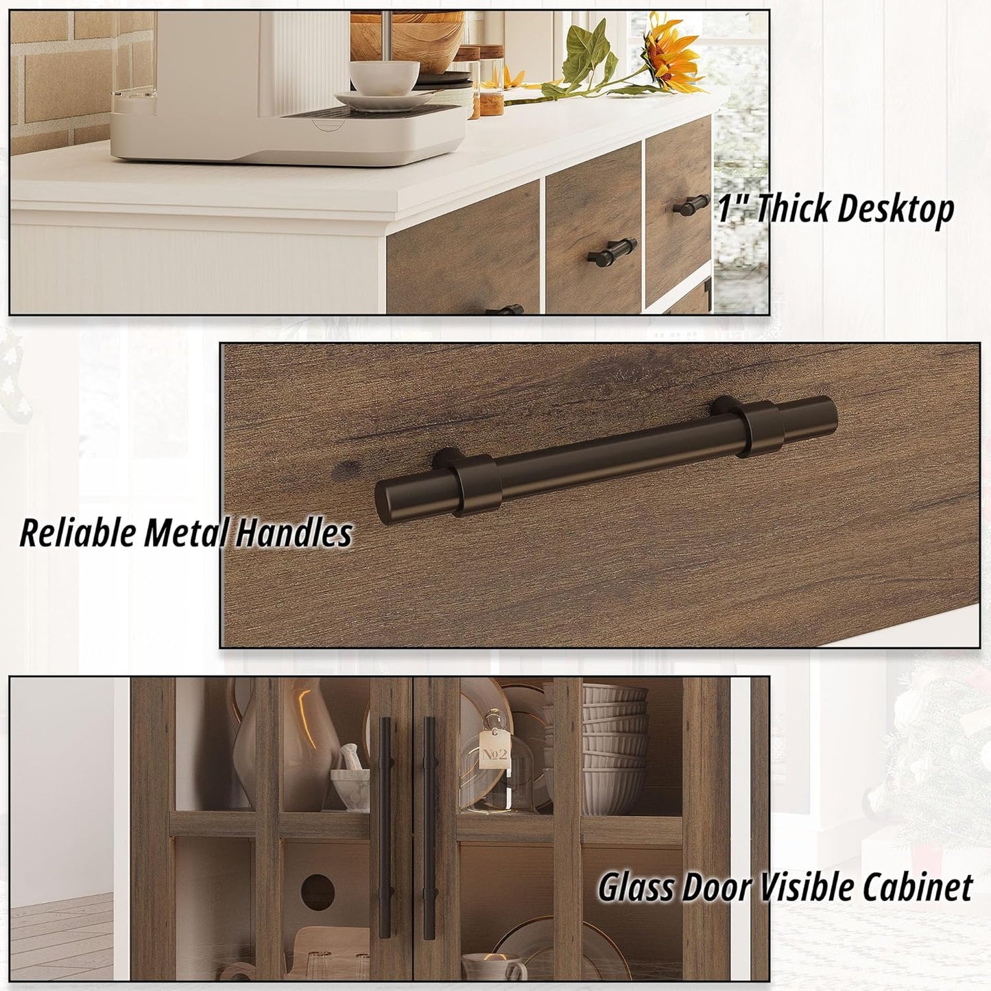 IRONCK Buffet Cabinet with Storage, 55" Large Sideboard Buffet Storage with LED Lights, Farmhouse Coffee Bar Wood Liquor Cabinet for Kitchen, Dining Room, White and Oak