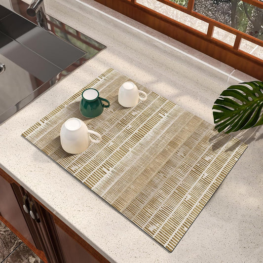 Dish Drying Mat, Diatomaceous Earth Soft Coffee Mat, Absorbent Silicone Dish Drying Mat for Kitchen Counter or Sink for Kitchen Bathroom Coffee Bar (Linear Pattern, 12 x 16 Inches)