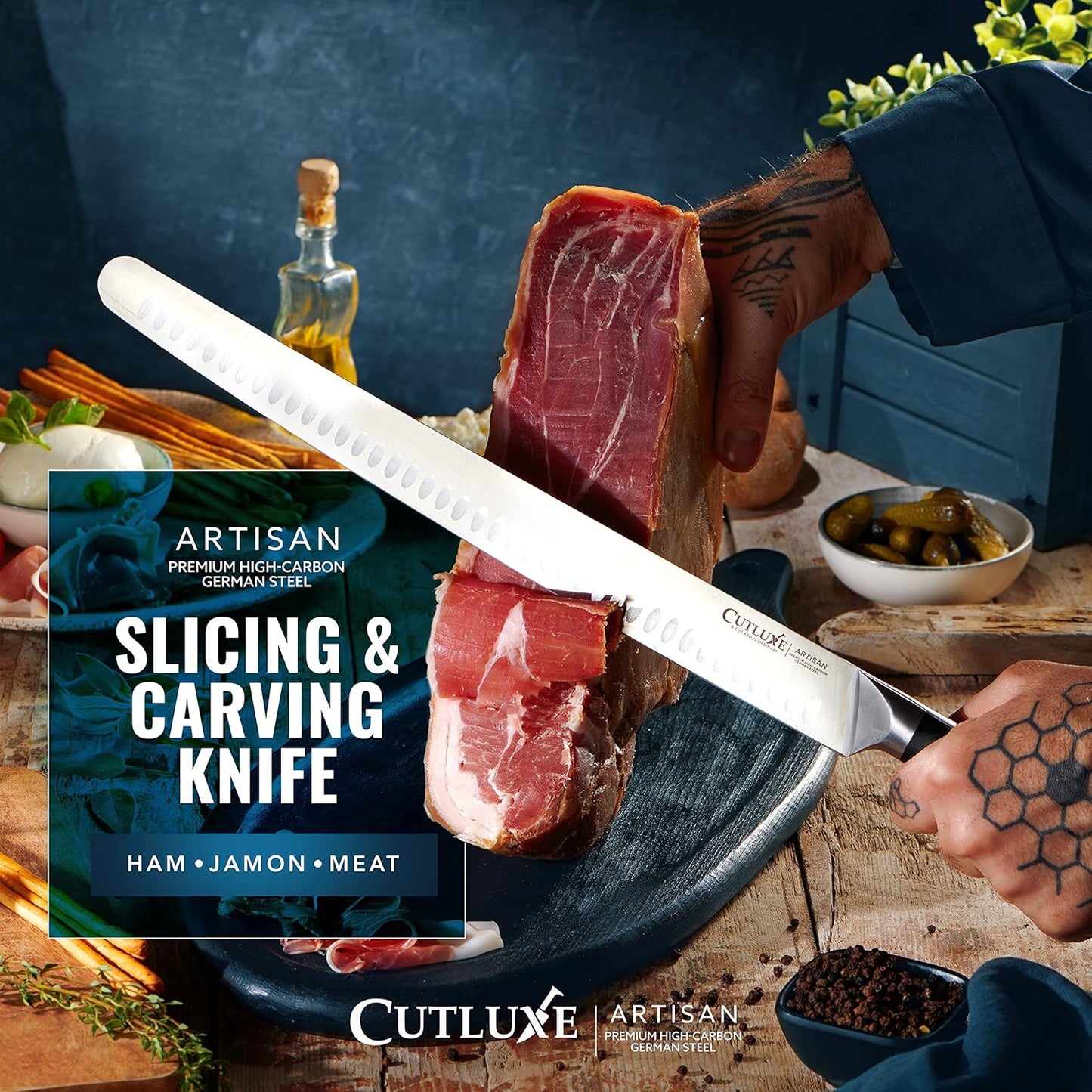 Cutluxe Extra-Long 14" Slicing Carving Knife – Brisket Knife, Razor Sharp Meat and BBQ Knіfe – High Carbon German Steel – Full Tang & Ergonomic Handle Design – Artisan Series