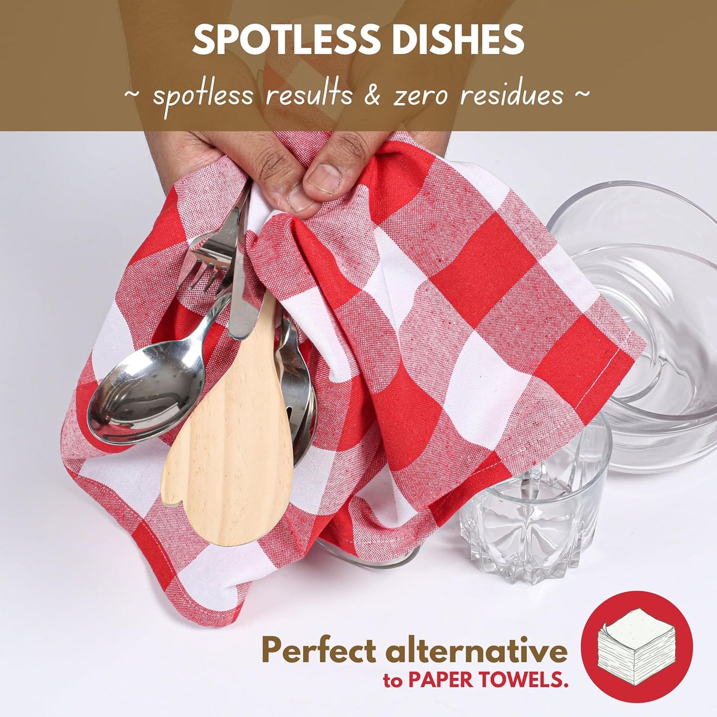 Native Fab 12-Pack Kitchen Towel with Hanging Loop 16x26 inches, Cotton Buffalo Check Kitchen Towels for Cleaning Drying, Washcloths Soft & Absorbent Cloth Rags, Bar Towel, Dish Cloth, Red