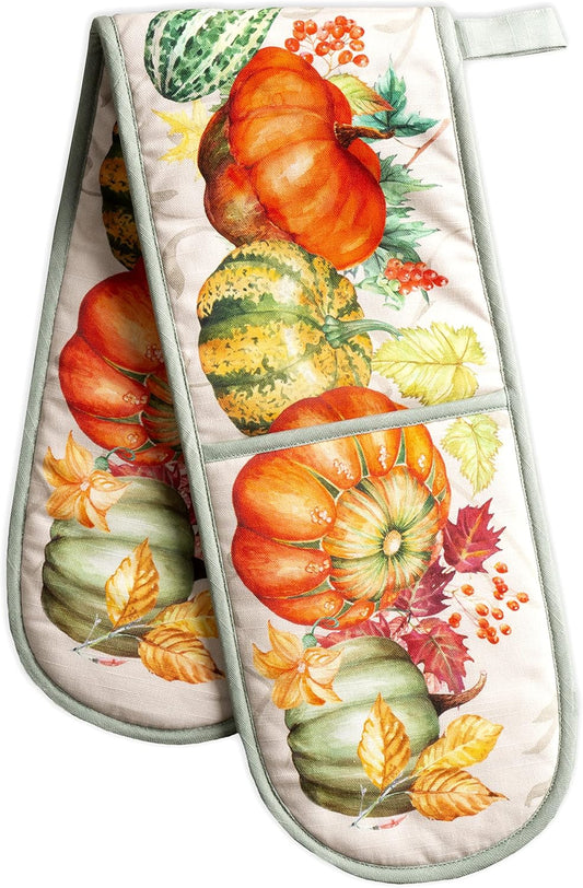 Maison d' Hermine Double Oven Mitts 100% Cotton 7"x35" Double Oven Mitt Heat Resistant BBQ Cooking Gloves with Loop, Baking, Grilling, Home, Kitchen, Handling Hot Pans (Lumina)