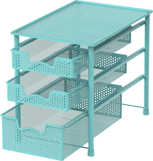 Simple Houseware Stackable 3 Tier Sliding Basket Organizer Drawer, Turquoise