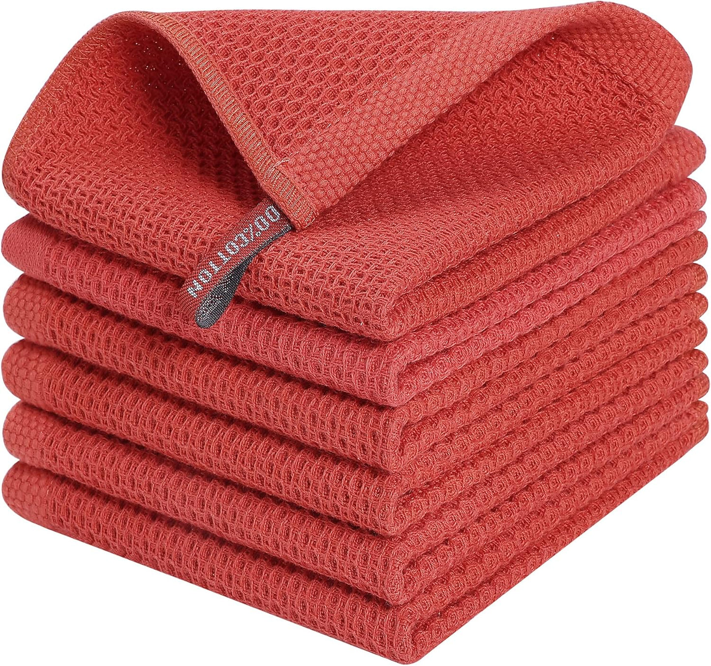 Kitinjoy 100% Cotton Kitchen Dish Cloths, 6 Pack Waffle Weave Ultra Soft Absorbent Dish Towels for Drying Dishes Quick Drying Kitchen Towels Dish Rags, 12 X 12 Inches, Brick Red