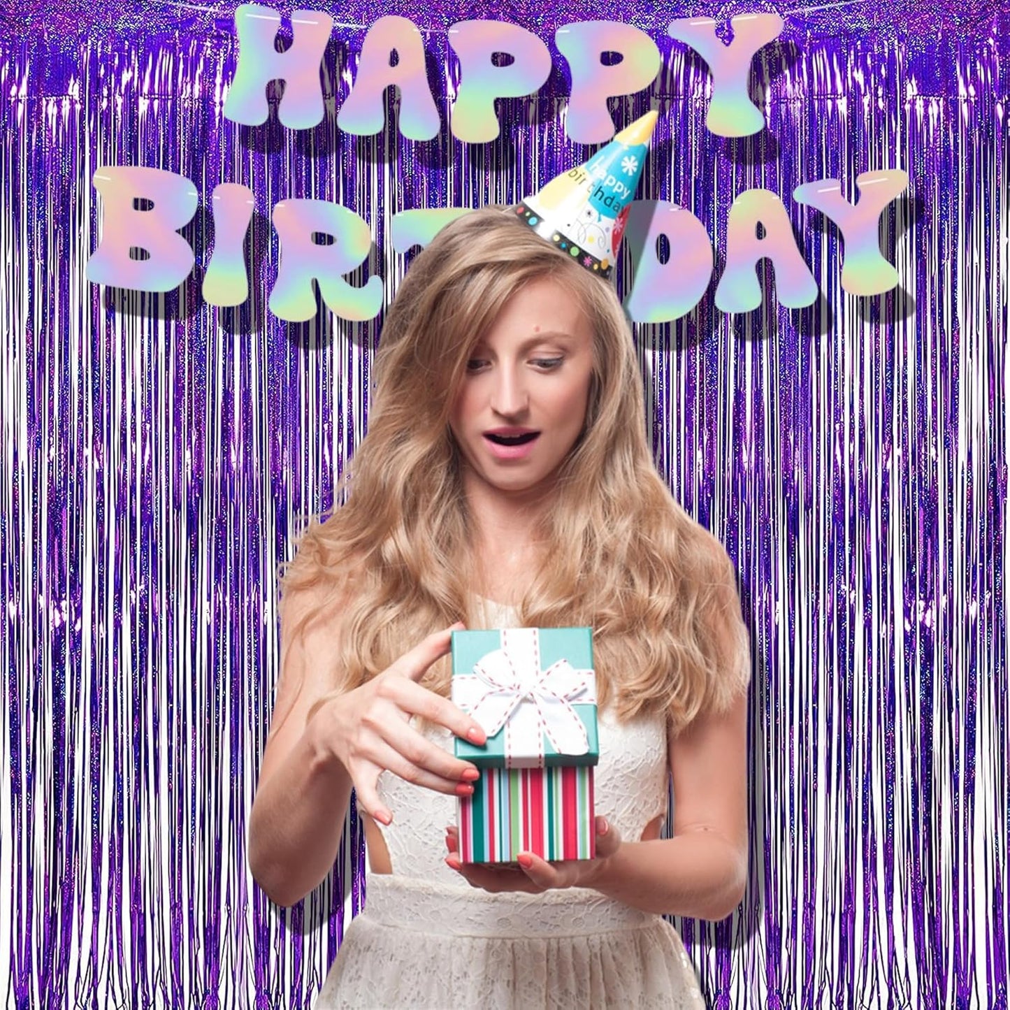 BRAVESHINE Purple Tinsel Foil Fringe Curtains - 2Pcs 3.2x8.2ft Metallic Holidays Photo Backdrop for Halloweens Birthdays Valentine's Bridal Shower Bachelorette Anniversary Engagement Party Supplies