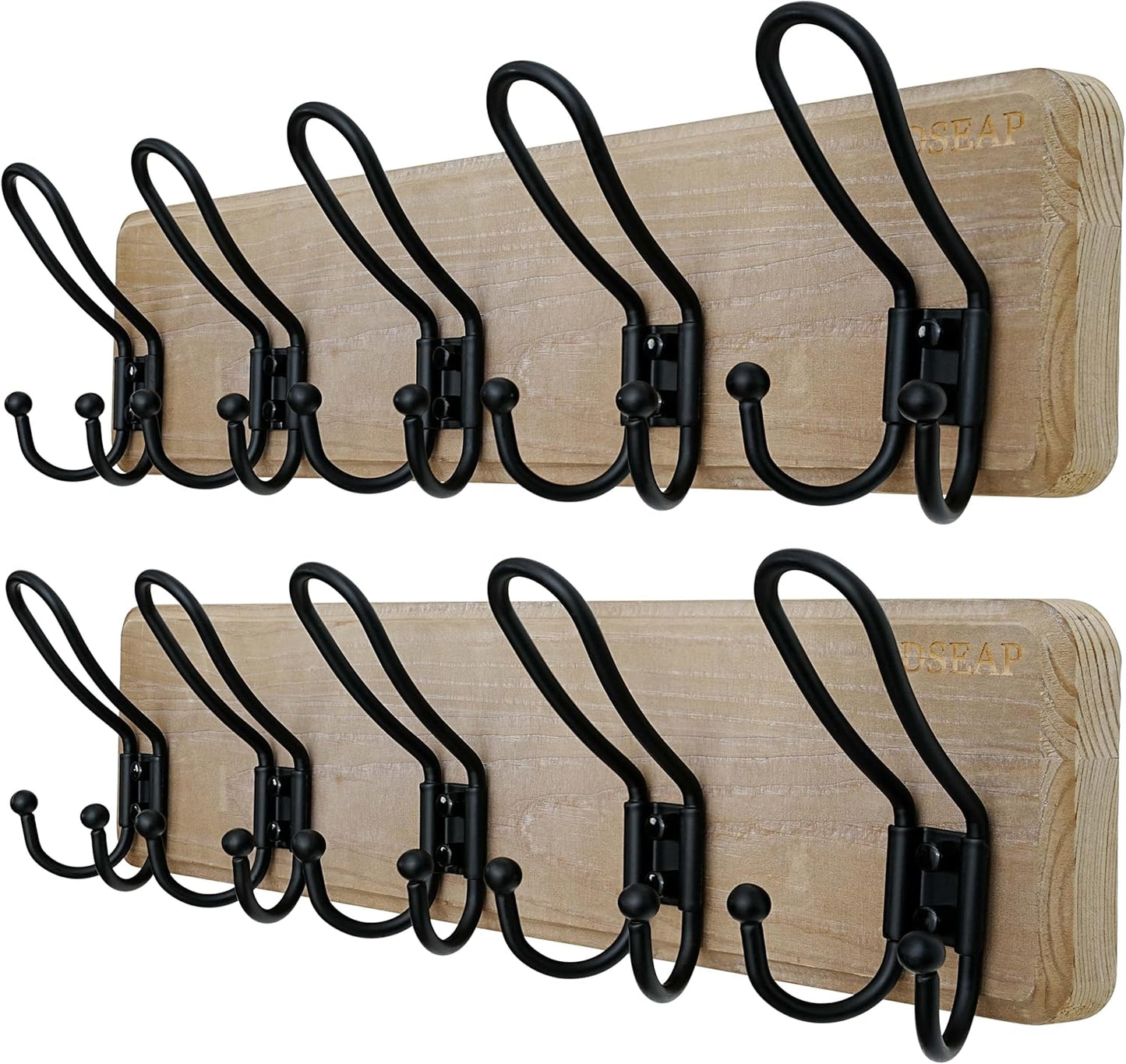 Dseap Coat Rack Wall Mounted - Heavy Duty Farmhouse Rustic Wall Coat Hanger with 5 Wire Hooks for Clothes Hat Jacket Towel, RusticWire, J1-5A, Weathered Brown & Black, Pack of 2