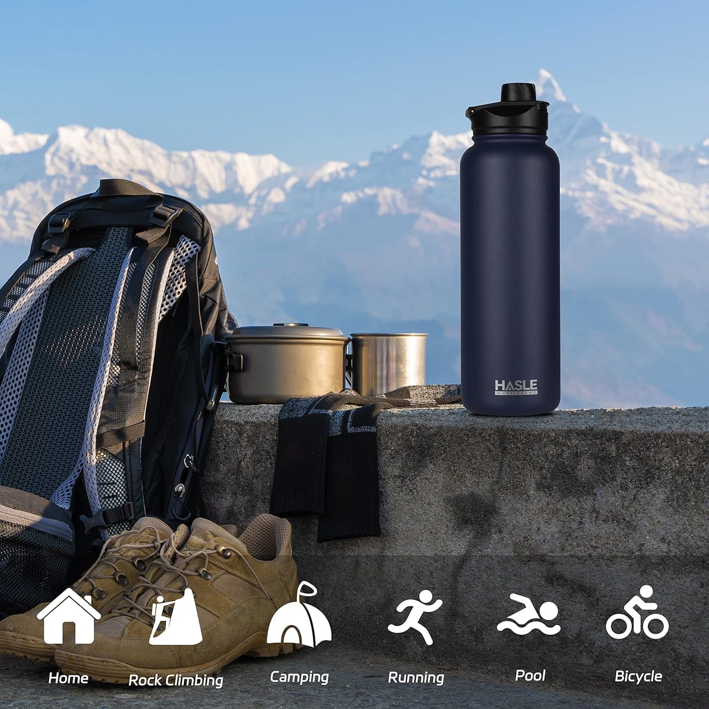 HASLE OUTFITTERS 40oz Stainless Steel Water Bottle, Vacuum Insulated Double Walled Leak Proof Sports Water Bottle with 2 Lids (Straw and Spout Lid) Thermo Mug Keep Cold and Hot(Navy,4）