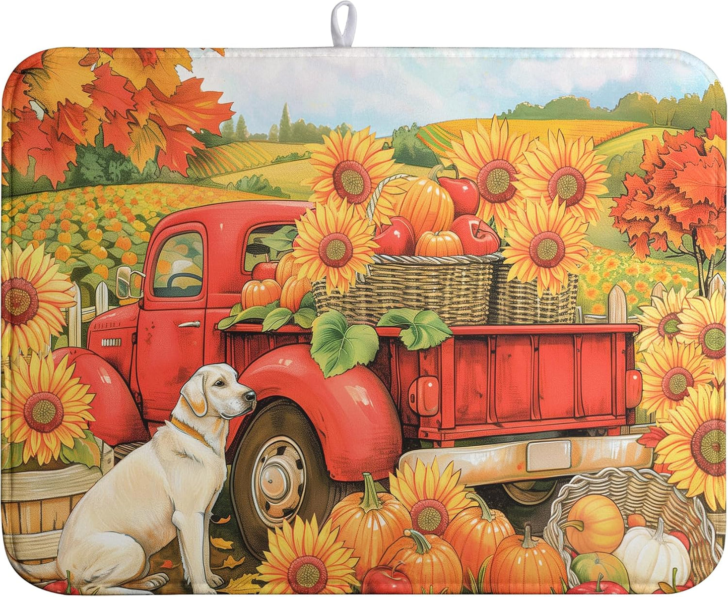 Sunflower Dish Drying Mat Pumpkin Fall Dish Drying Pad Thanksgiving Kitchen Drying Mat Truck Dish Drying Matt Autumn Harvest Dish Drainer Mat 18x24 In Coffee Maker Mats