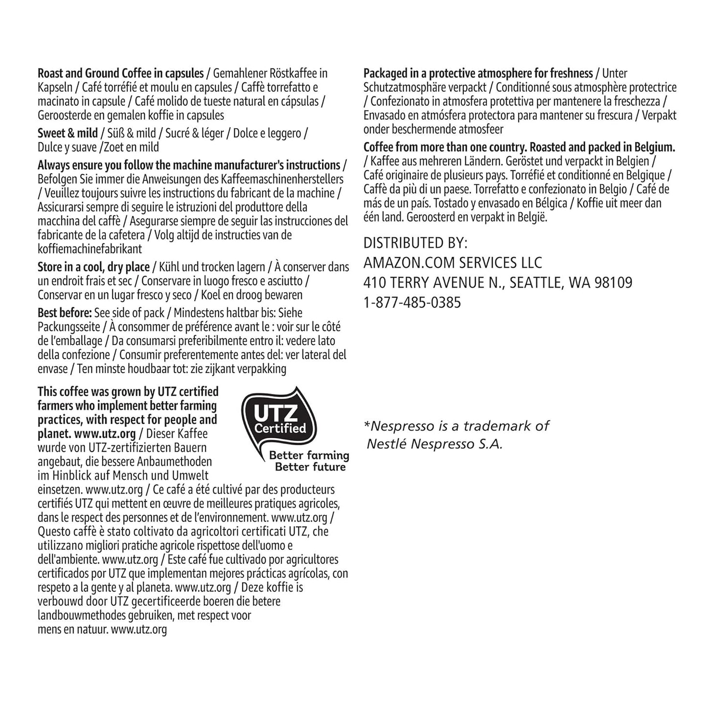 Amazon Brand - Solimo Lungo Capsules, Compatible with Nespresso Original Brewers, Medium Roast, 50 Count (Pack of 1)