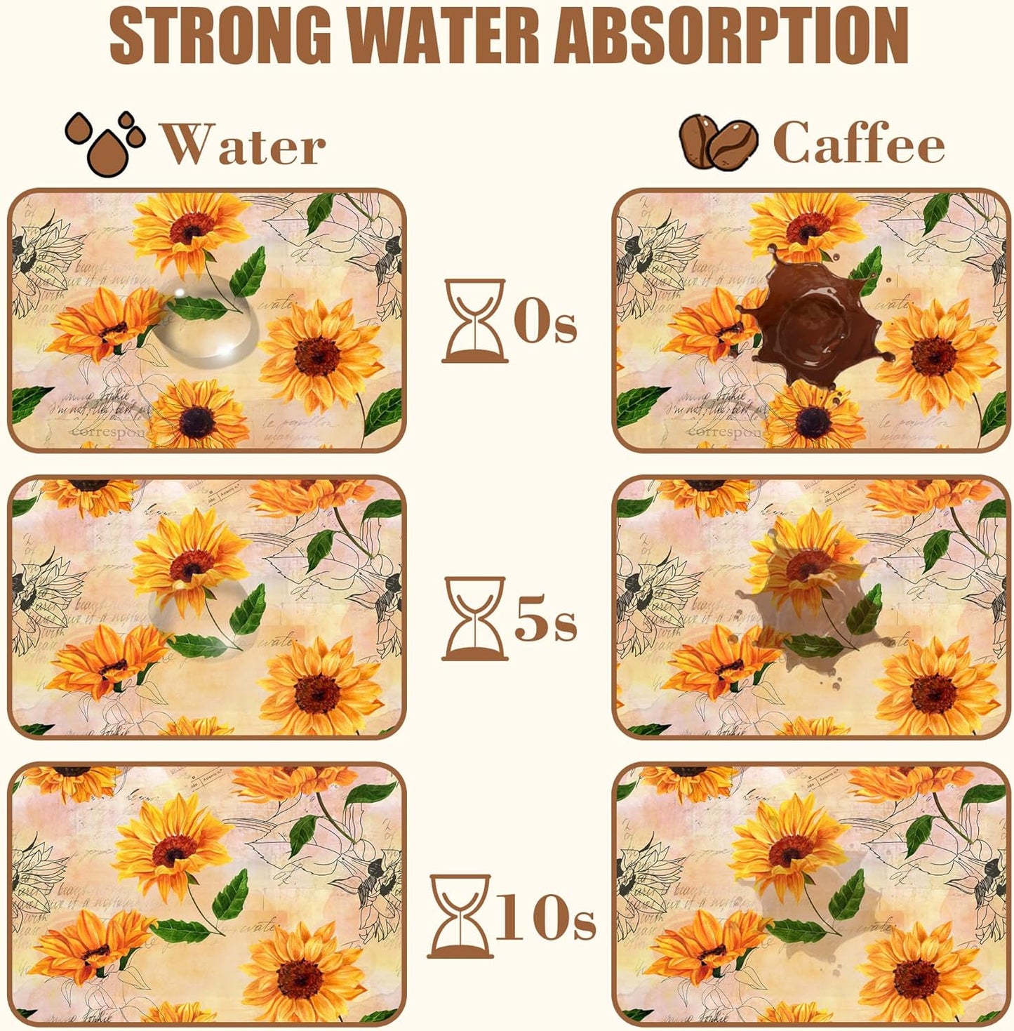 Dish Drying Mat Watercolor Sunflower Coffee Bar Mat for Countertop Absorbent Rubber Backed Hide Stain Dish Drainer Rack Pad Espresso Machine Cafe Table Dining Room Decoration 15.7 x 23.6 Inch