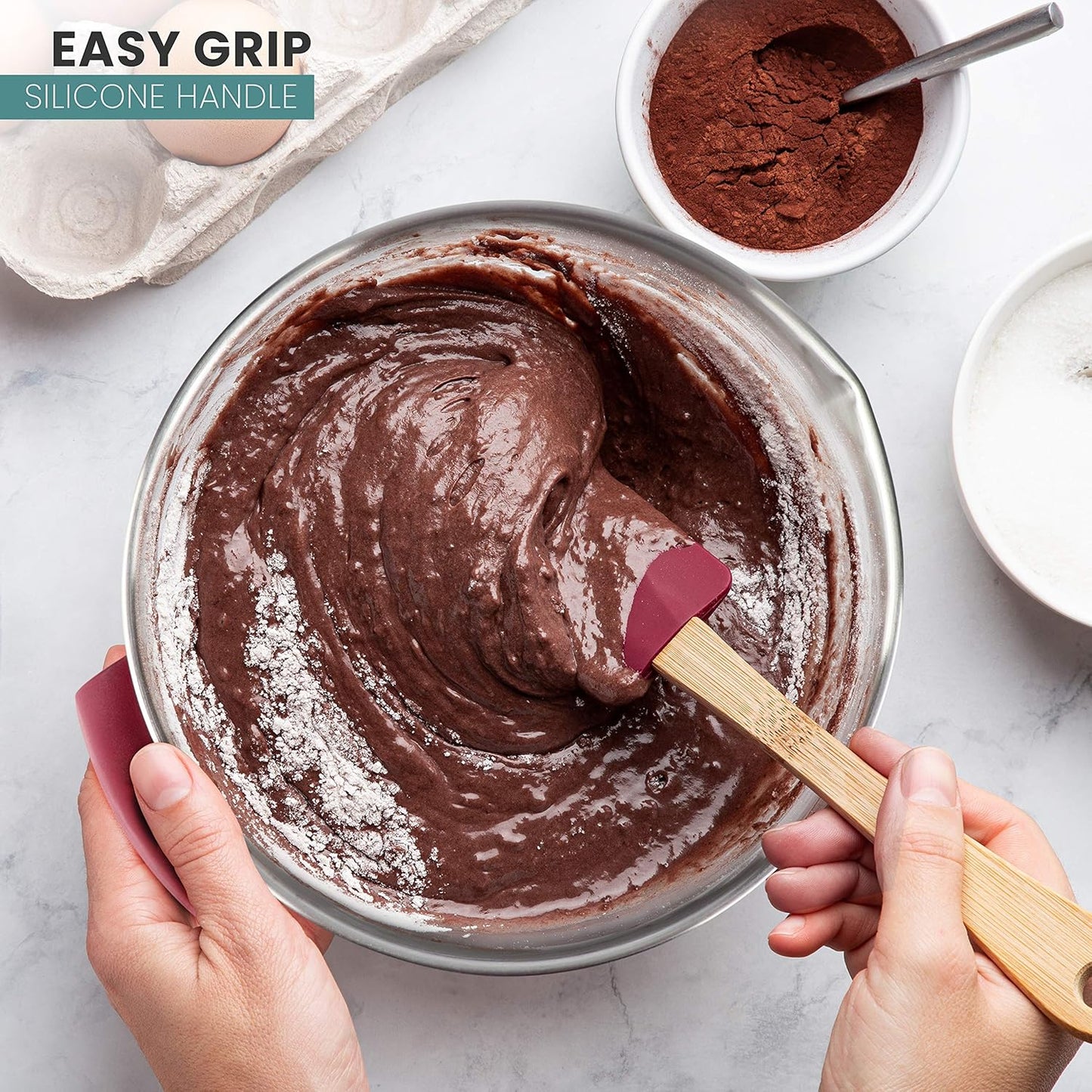 AVACRAFT 18/10 Stainless Steel Mixing Bowls with Lids, non slip silicone base bowls with Handle, Mixing Bowl Set with Pour Spouts & Measurement Marks, Home Essentials Cooking Bowls, (Red)