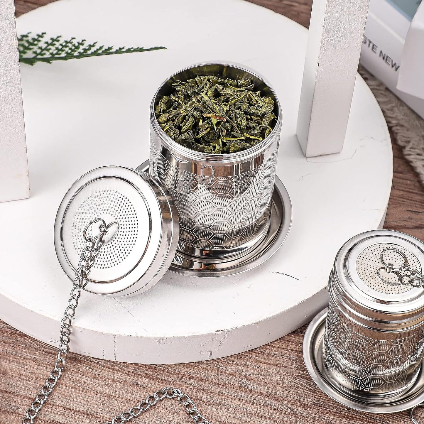 2 Pack Tea Infuser, Tea Strainers for Loose Tea Mesh Stainless Tea Strainer Loose Leaf Tea Steeper Tea Diffuser with Tea Basket and Lid for Black Tea, Spices and Seasonings