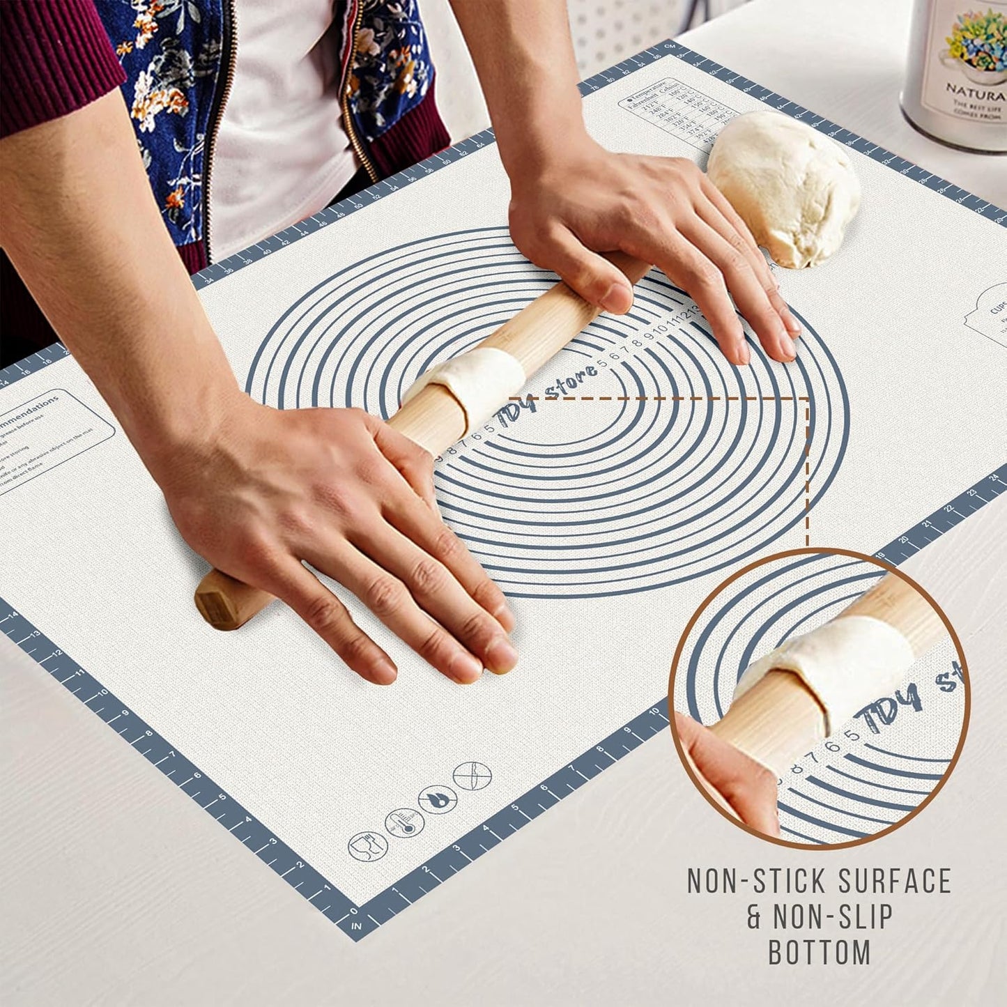 28 * 20 inches Grey, Non-Slip Silicone Baking Sheets - Baking Mat with 0.7mm Thickness - Non-Stick Pastry & Cookie Mat for Kitchen Counter for Rolling Out Dough with Measurements.