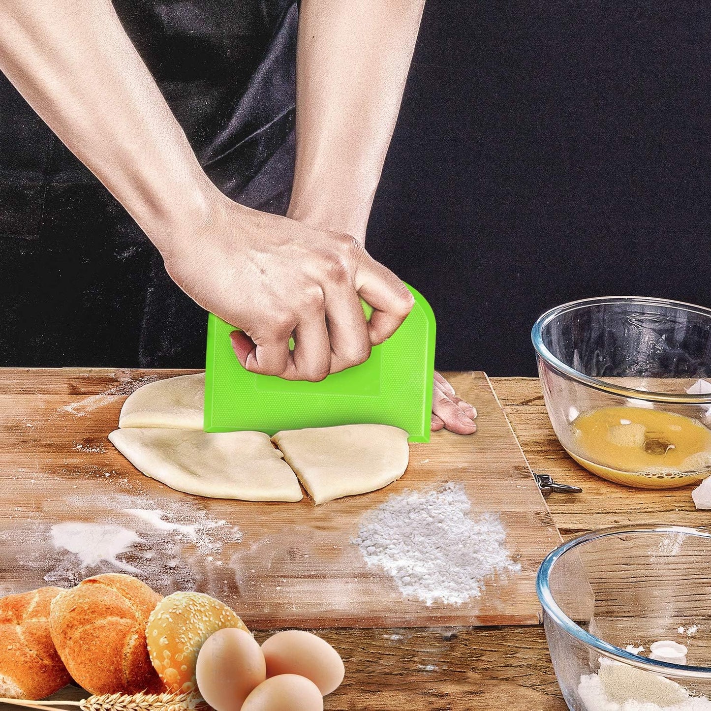 Plastic Cutting Bread Scraper Tool Pastry Knife Dough Knife Bread Bow Knife Bench Knife - 2 Pieces Green and White