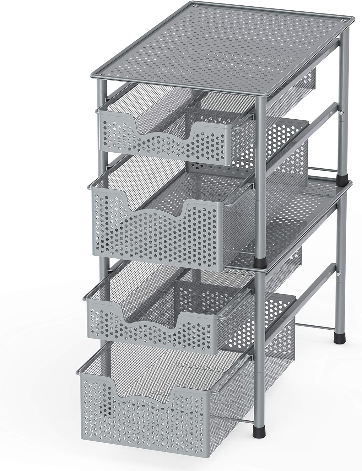 Simple Houseware Stackable 2 Tier Sliding Basket Organizer Drawer, Silver